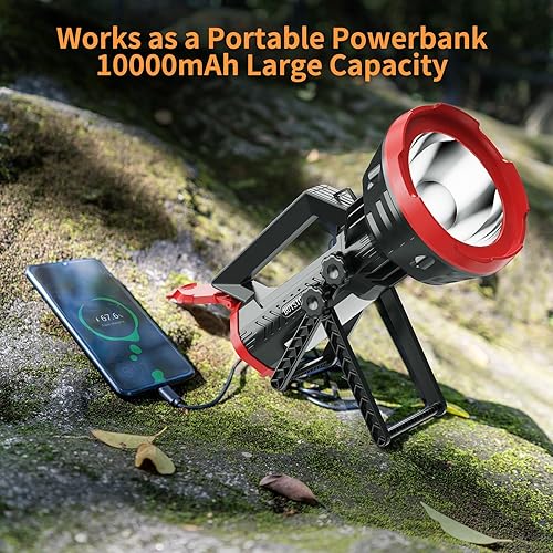 Miniatura 3 de BUYSIGHT Linterna de foco recargable, 1000,000 lúmenes, rango de 600 yardas, IP65, impermeable, reflector grande de mano con lente roja, luz de