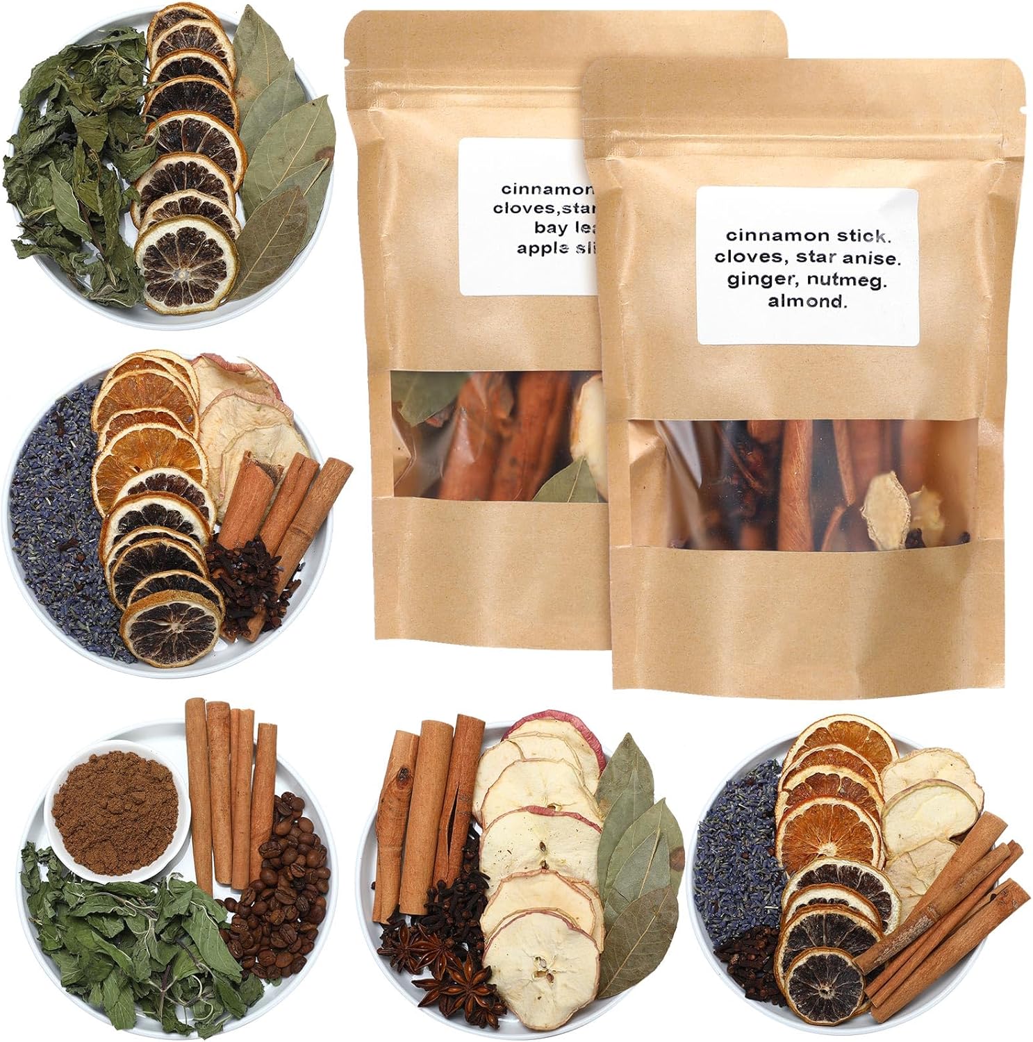 Siifert 6 Pack Winter Stovetop Potpourri Simmer Pot Kit Dried Orange Slices Cinnamon Stick Air Freshener Sachet Ingredients Bowl Filler Decor for Holiday Fragrance Housewarming Gift