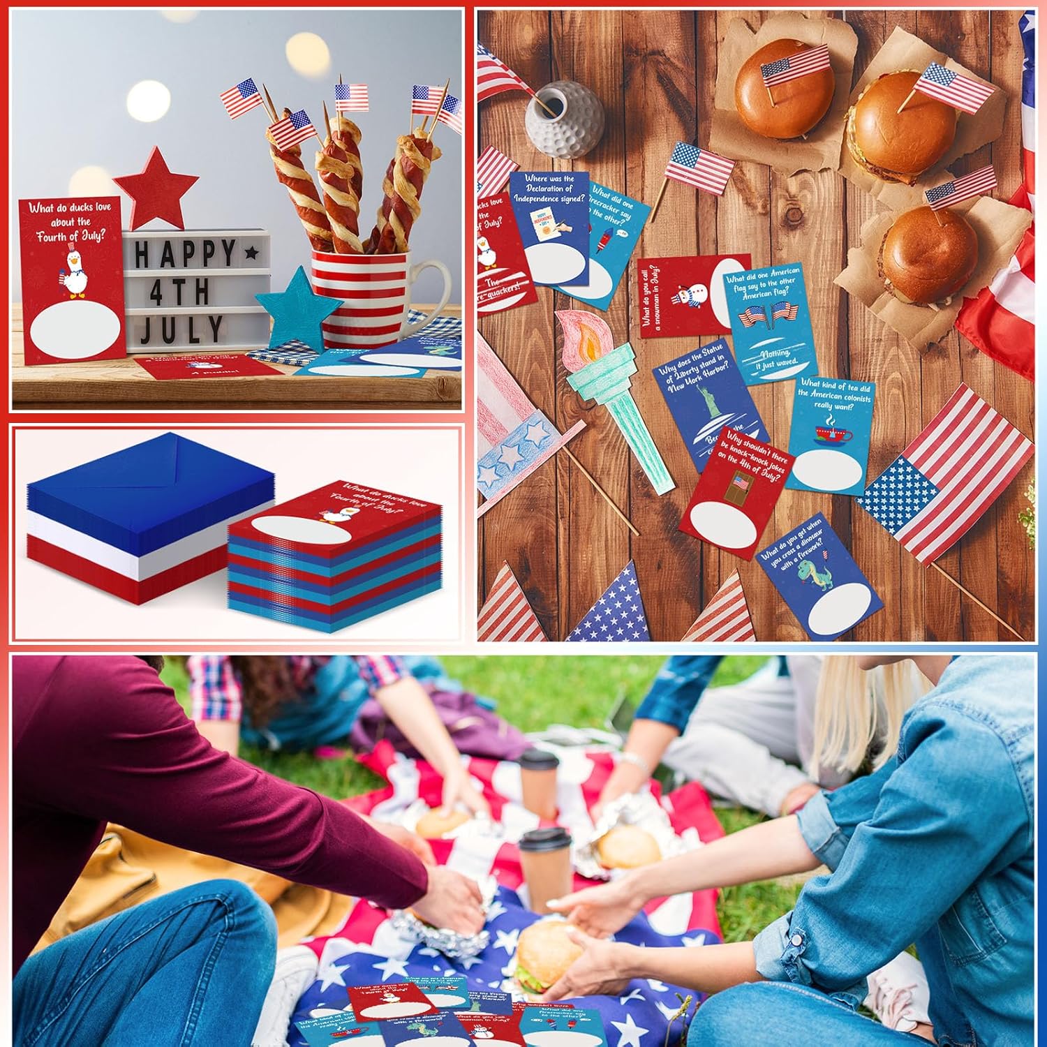 90 Pcs Patriotic Joke Scratch-off Cards with Red Blue White Envelope 4th of July 3 x 4 Inch Scratch Cards for Women Men Independence Day Patriotic Games Activities Supplies Favors Decorations