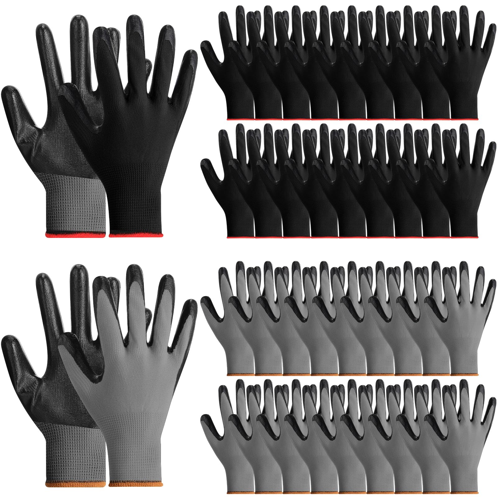 Chuarry Safety Work Gloves Rubber Coated Knit Nylon Working Gloves Bulk for Men Women Gardening, 2 Colors, 9.1"