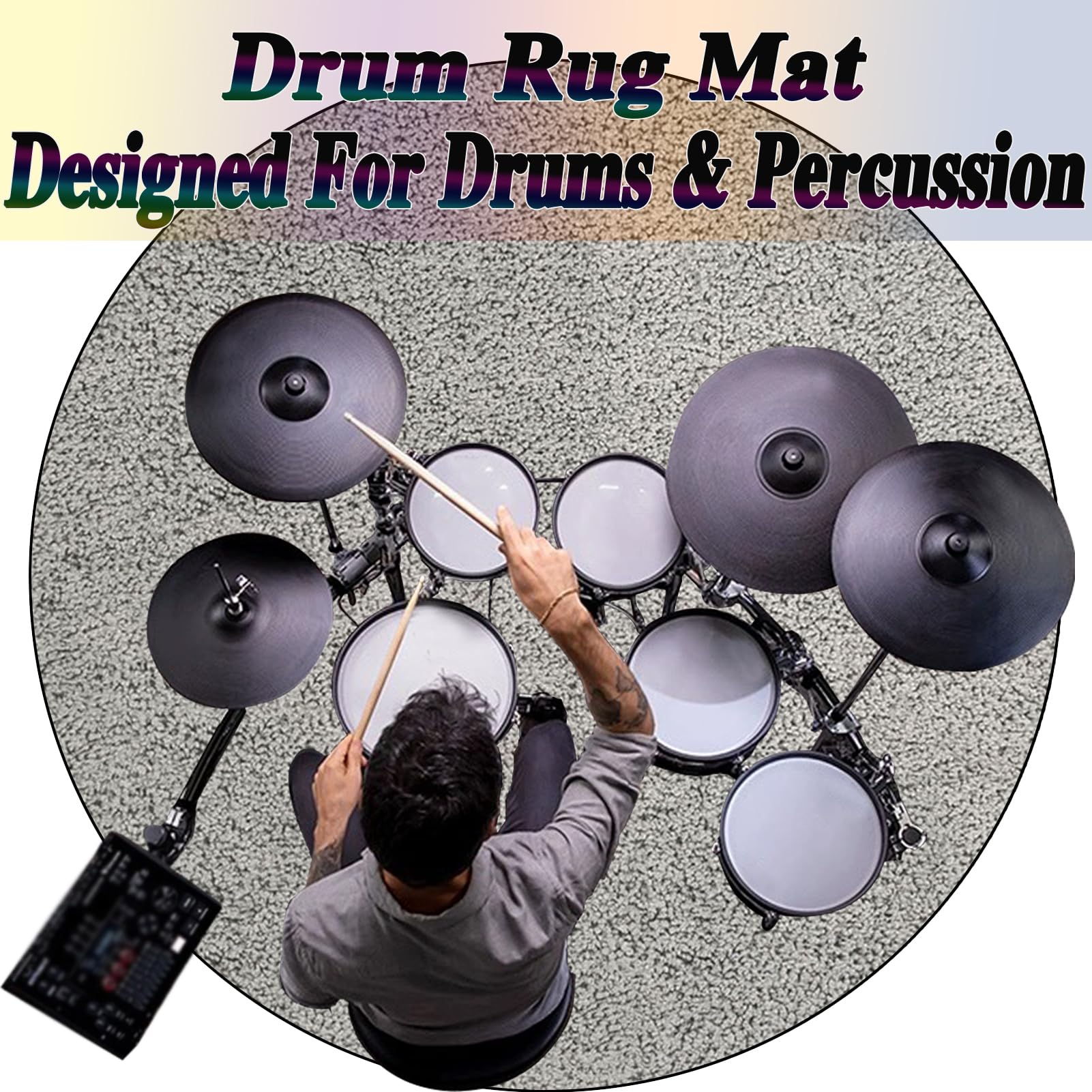 Schlagzeugteppich Rutschfest Schalldicht Drum Teppich Matte Innen und Außen, Rund Elektronisches Jazz Schlagzeug Kit für Bass Snare Drum, Schallschutz Akustik Teppich Schallschutzteppich 130 cm