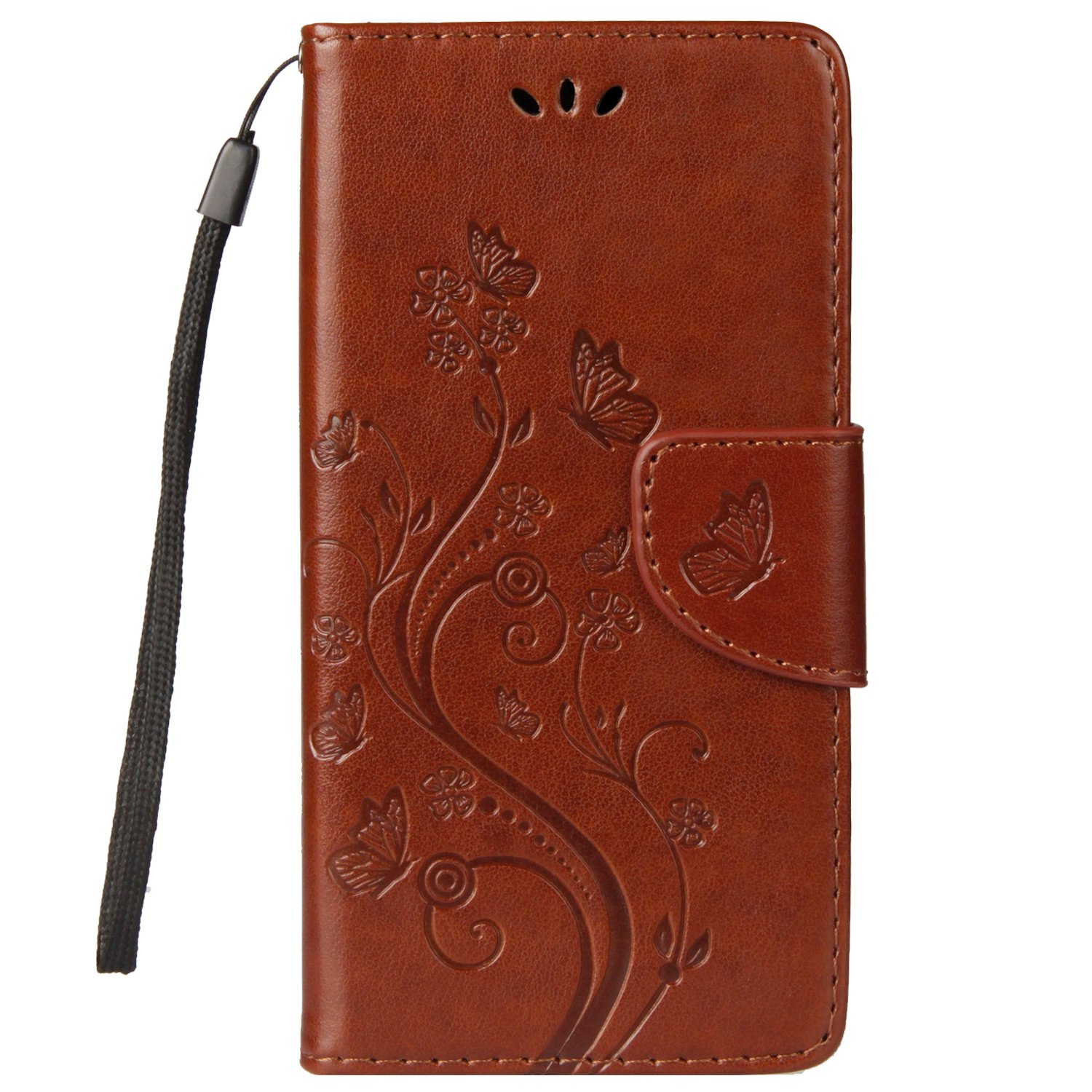 LEMORRY for Wiko Jerry Case Leather Flip Wallet Pouch Slim Fit Bumper Protection Magnetic Strap Stand Card Slot Soft TPU Cover for Wiko Jerry, Lucky Grass Brown