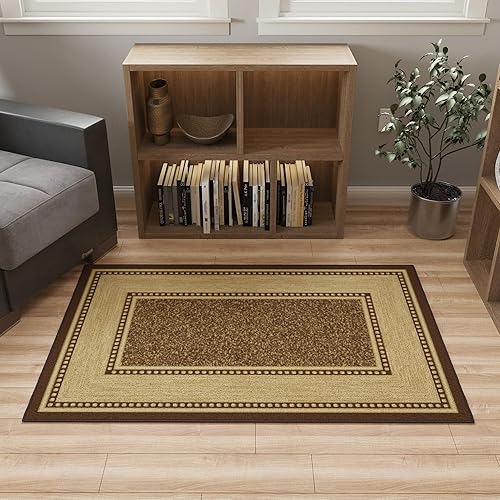 Miniatura 11 de Ottomanson Ottohome - Alfombra antideslizante de goma con diseño de bordes de 3 x 5 pies, 3 pies 3 pulgadas x 5 pies, color marrón