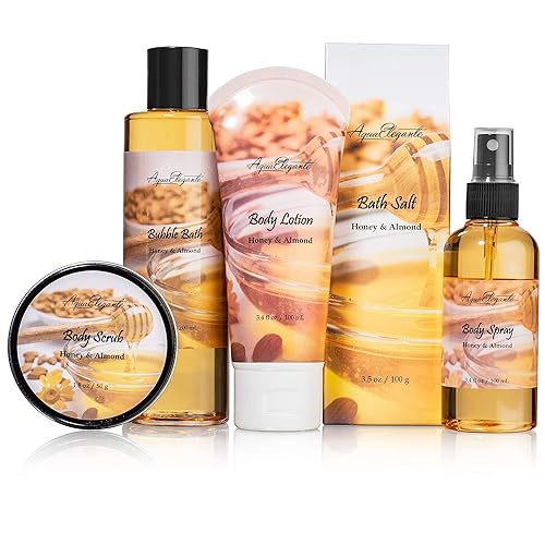 Miniatura 7 de Cestas de regalo de spa para mujer, juego de baño de lujo con miel y almendra, kit de spa incluye gel de baño, baño de burbujas, loción, sales de