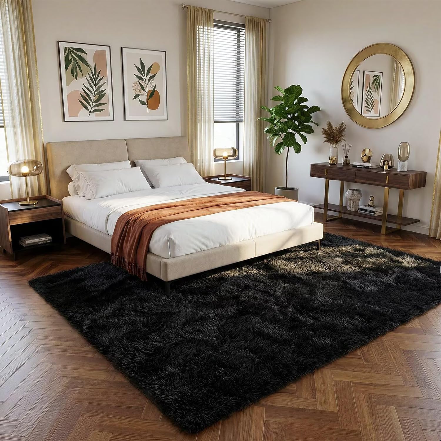 junovo 6x9 Black Washable Area Rug for Boys Bedroom Living Room, Soft Non-Slip Fluffy Rugs, Shag Plush Memory Foam Carpet for Kids Room Baby Nursery Home Decor