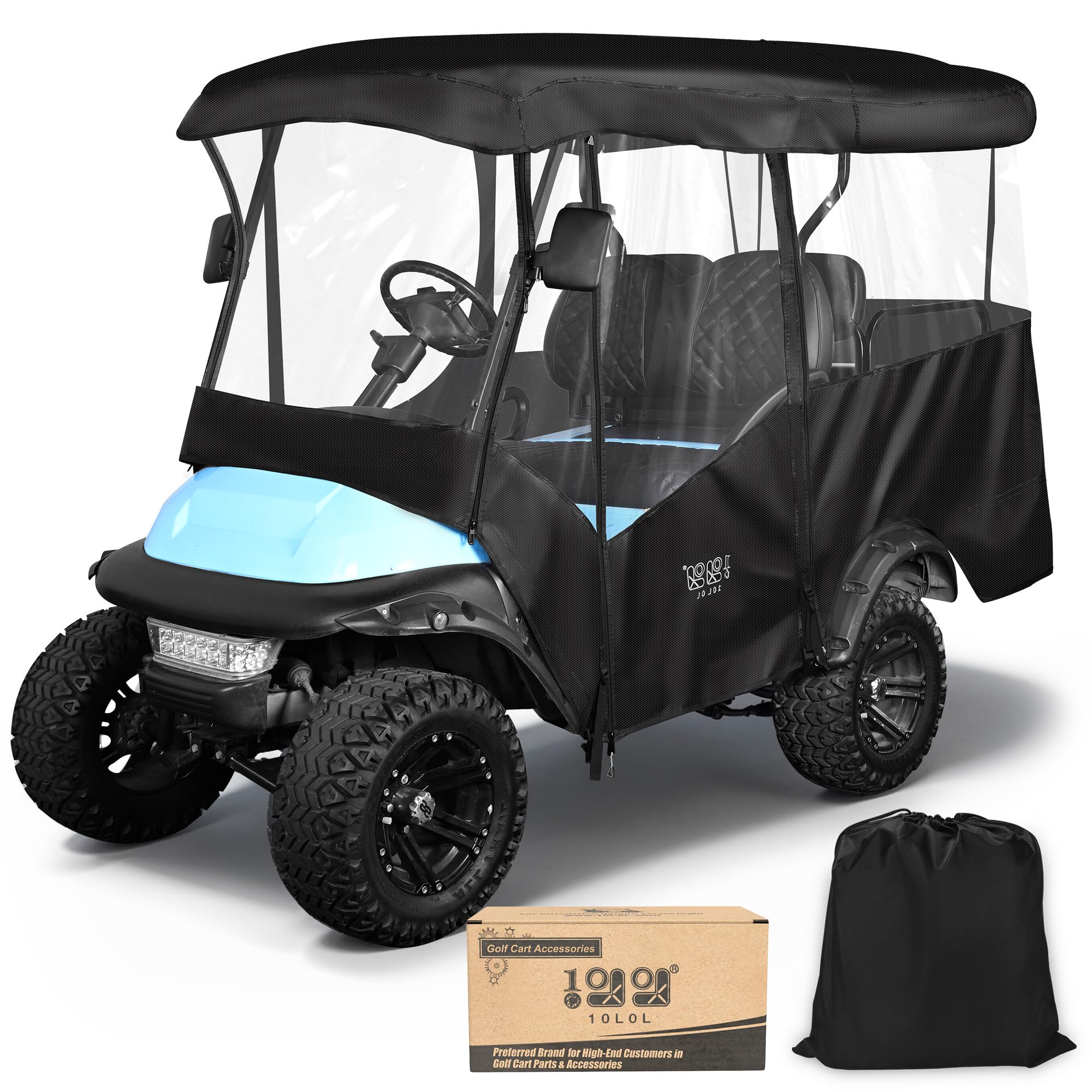 10L0L 4 Passenger Golf Cart Enclosure for 86-88”L Roof, Golf Cart Rain Cover, 600D Waterproof Driving Enclosure with Clear PVC Windshield for Extended