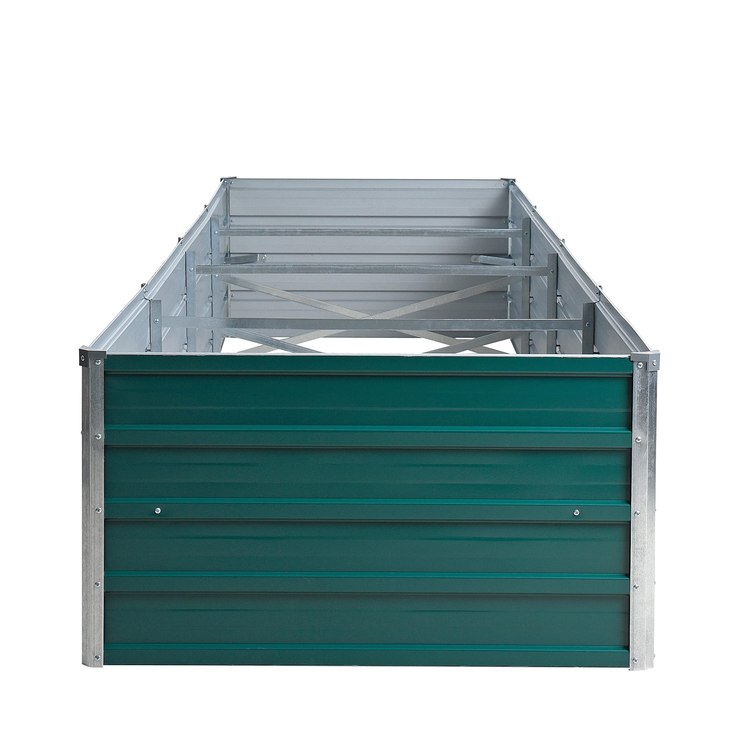 ESTEXO Podwyższona grządka ogrodowa, metalowa, rabatka, skrzynka na rośliny, do ogrodu, ocynkowana, RAL 6005 (zielony mech) 320 x 80 x 45 cm