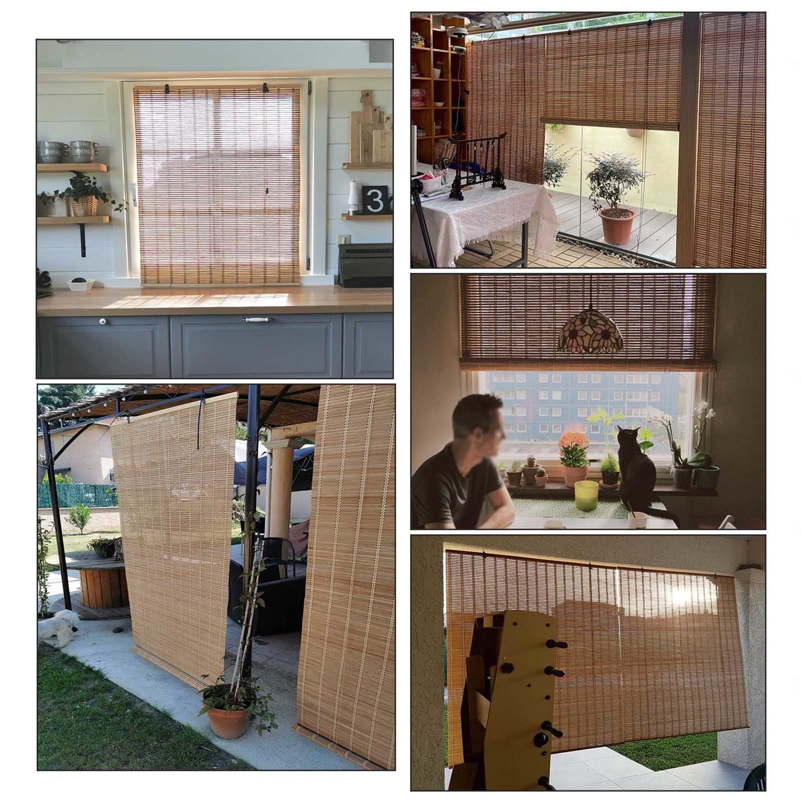 Naturalne bambusowe rolety zaciemniające - drewniane żaluzje do użytku wewnątrz i na zewnątrz - regulowany rozmiar 50-130 cm - rolety zwijane szer. x wys. 90 x 120 cm - stylowe rozwiązanie blokujące
