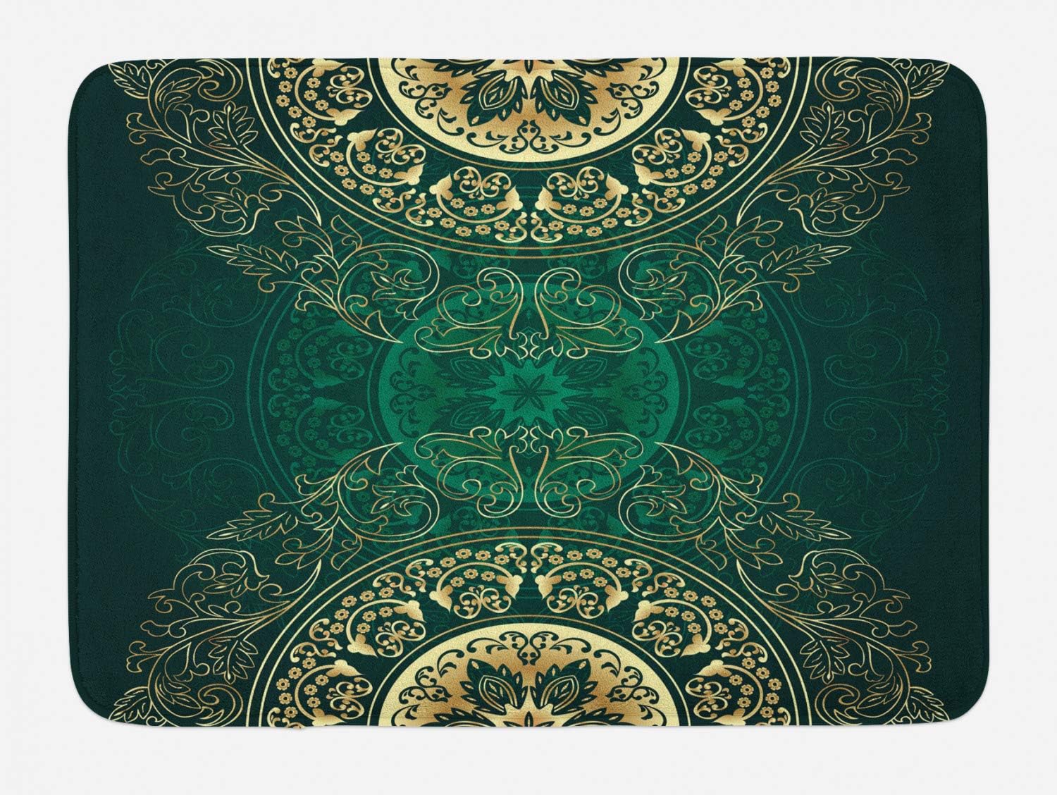 Lunarable Hunter Green Bath Mat, Retro Oriental Mandala
