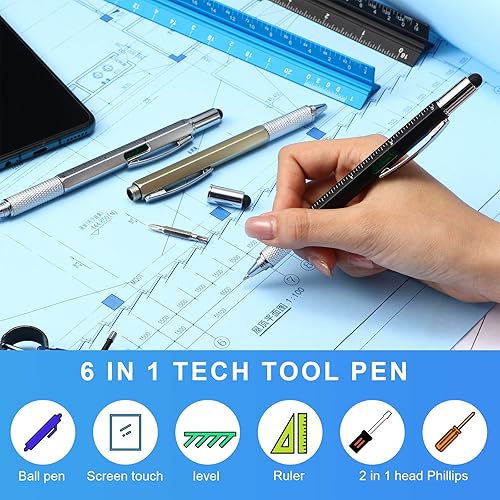 Miniatura 4 de Honoson 30 Piezas Bolígrafo Herramienta para Hombre Regalo 6-en-1 Multiherramienta Bolígrafo Herramienta Técnica con Regla, Medidor de Nivel,