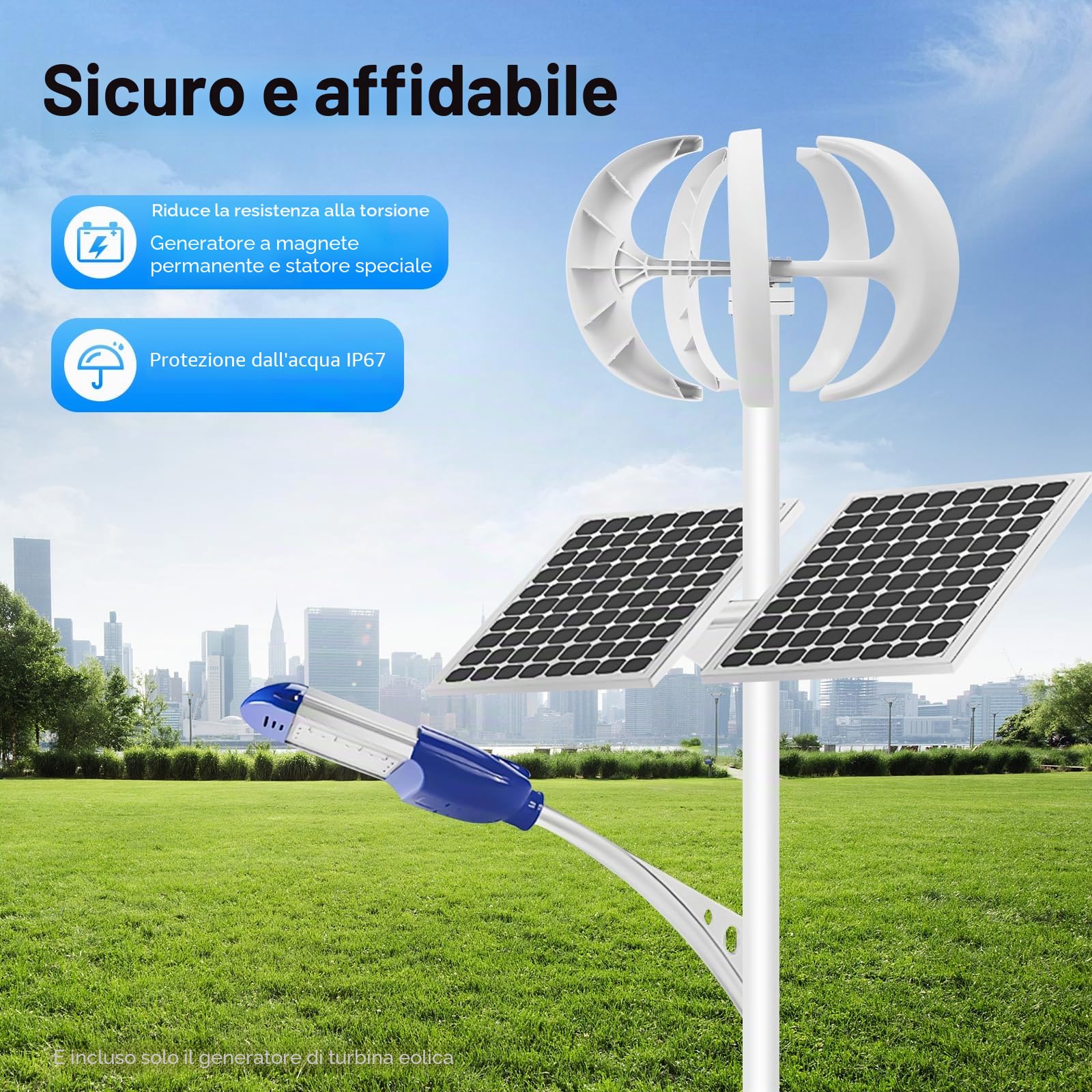 Turbina eolica verticale da 600W, 24V a 5 pale a forma di lanterna IP67 generatore eolico per uso domestico casa barca strada solare turbina eolica con regolazione automatica