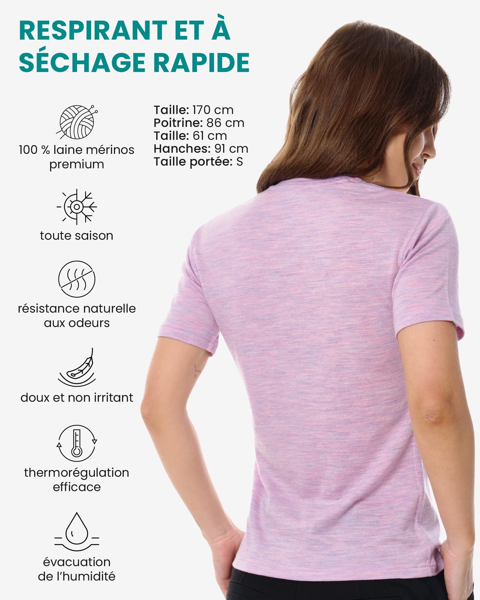 Merino.tech 100% Tee Shirt Merinos Femme + Chaussettes Gratuites | Tee Shirt Léger, Respirant, Anti-Odeur Naturel, Idéal pour la Randonnée, Ski, Voyage, Non-Irritant, vetement homme
