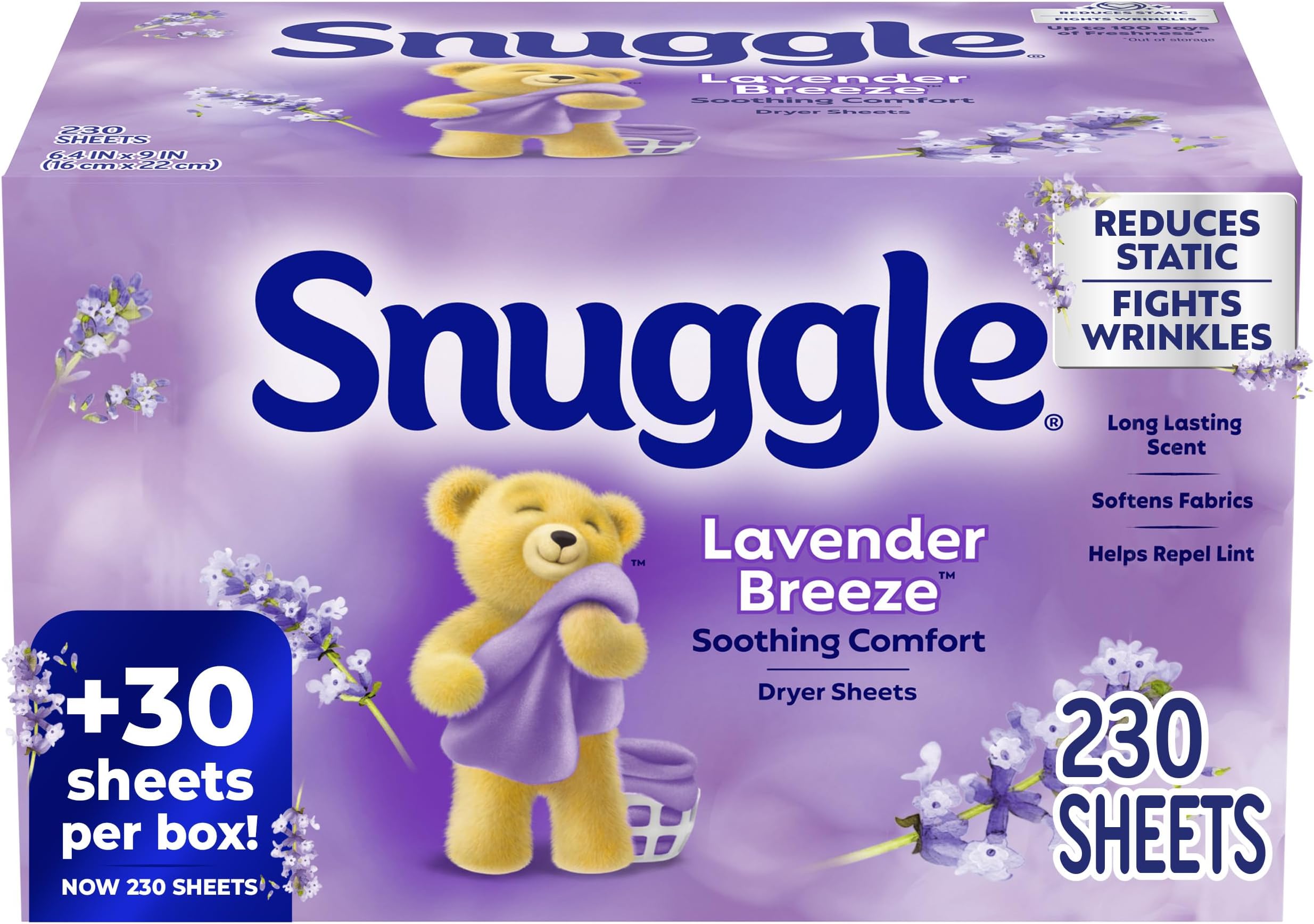 Snuggle Fabric Softener Dryer Sheets, Long-Lasting Fresh & Clean Scent, Softens Fabric, Reduces Static, Fights Wrinkles, Helps Repel Lint & Pet Hair, HE Safe, Lavender Vanilla Orchid, 230 Ct,