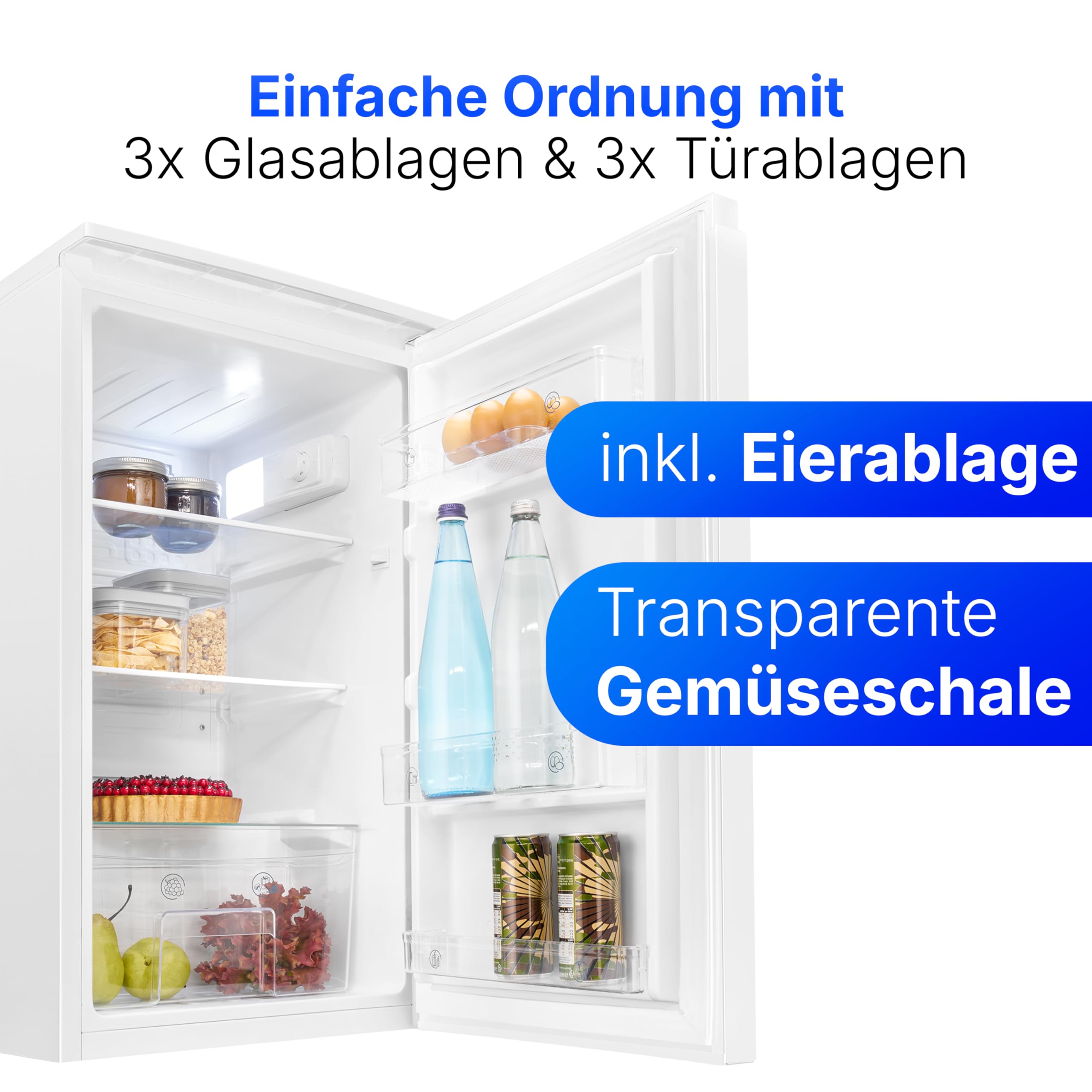 Bomann® Kühlschrank ohne Gefrierfach | 87L | energieeffizient, leise & kompakt | 0°C - 8°C, stufenlos regelbar | 3 Ablagen & Gemüsefach | Türanschlag wechselbar | Standardkühlschrank | VS 7255 weiß