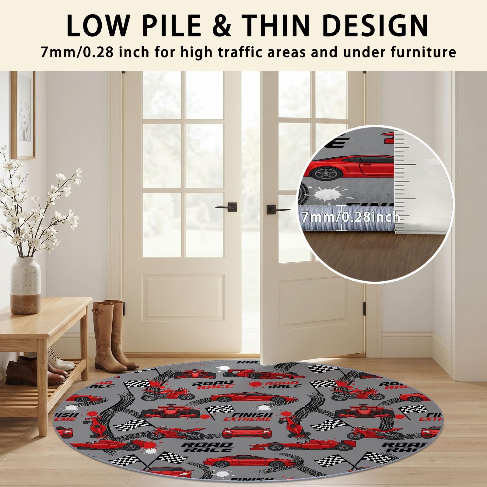 Tapis Rond de Voiture De Course Dessin Animé 150 cm pour Chambre d'enfant