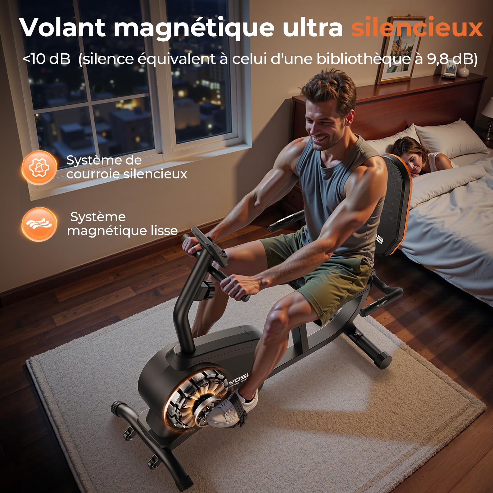 YOSUDA Vélo d'Appartement Semi-Allongé 16 Niveaux Résistance Magnétique Silencieux Capacité 160kg