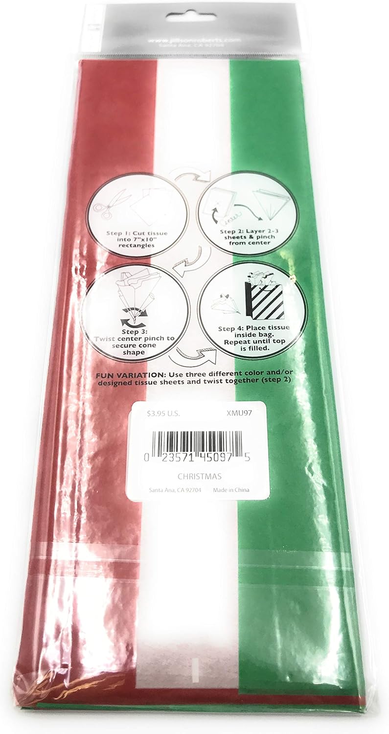 Jillson Roberts 6-Count Variety Packs Christmas Tissue Paper Available in 8 Different Combinations, Red/White/Green