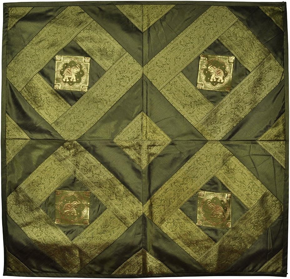 Lalhaveli Banarasi Silk Elephant Work Table Cloth Runner 35 X 35 Inches
