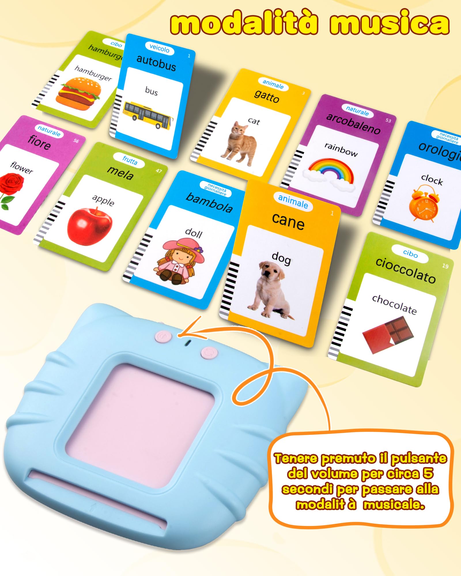 Xtaco amico vocabolo gioco italiano, giochi bambini 3 anni,giochi montessori 2 anni, educativi prescolari Lingua Imparare a parlare Colori Numero Animali -224 Parole Blu