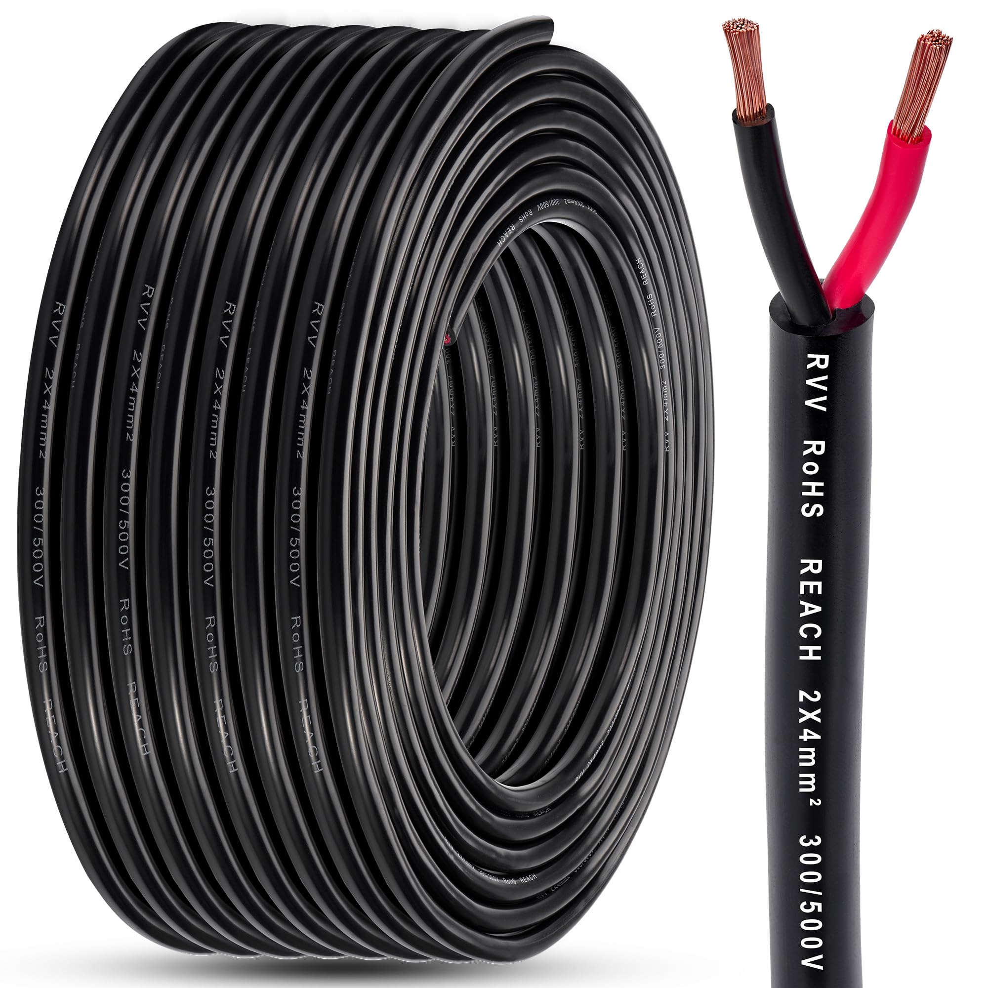 2 polig Rundkabel für Anhänger 2x4,0mm² - 20M Anhänger Verlängerungskabel Kupfer KFZ Elektrokabel 12V/24V - Wasserfest Fahrzeugleitung PVC für RV, LED-Rücklichter, Anhängerbeleuchtung