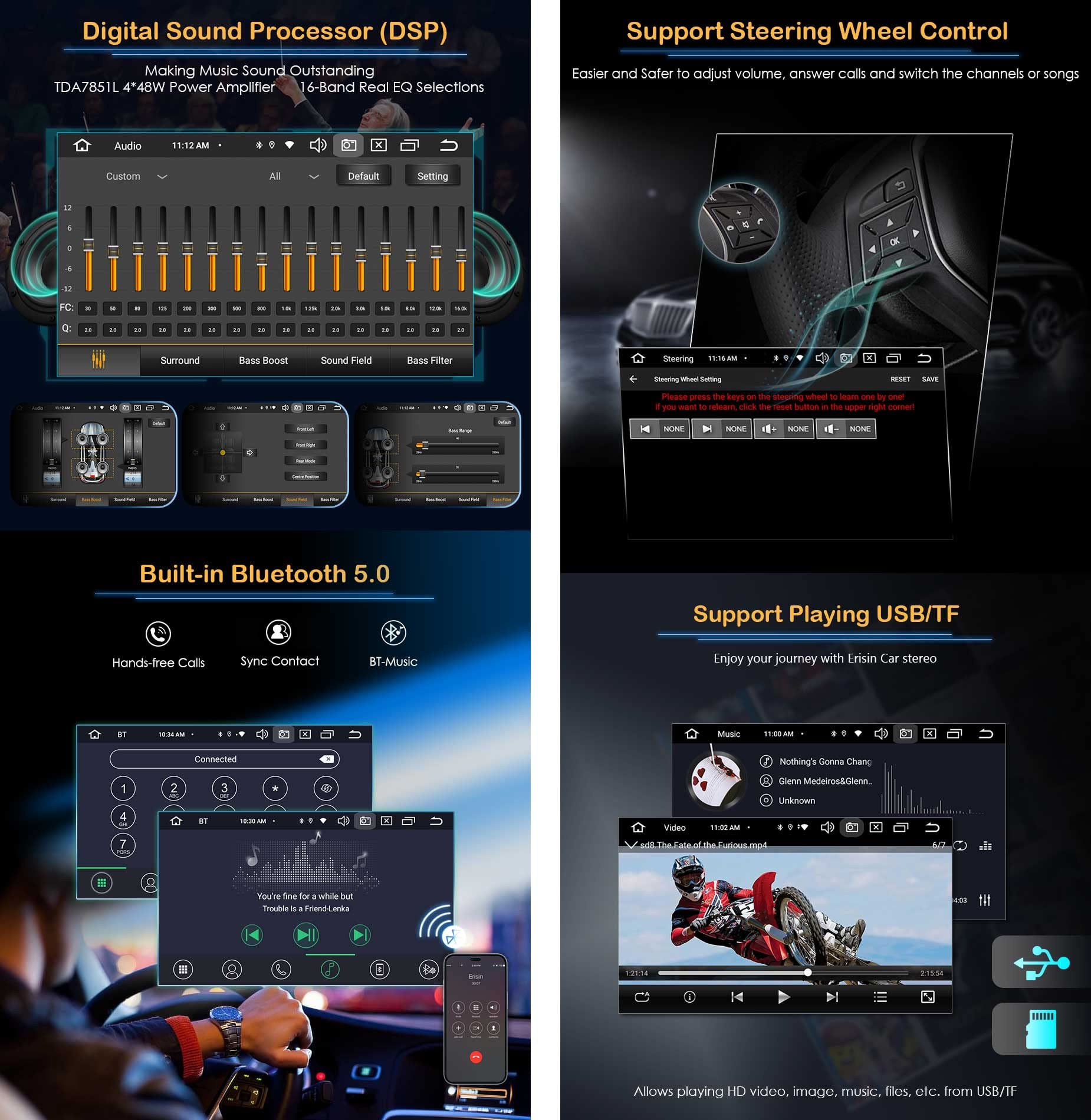 Erisin 8-Core 4GB RAM+64GB ROM Android 14 Autoradio per AUDI TT MK2 7 pollici Schermo Tattile Supporta GPS Navigatore DVD Senza fili CarPlay Android Auto DAB+ Bluetooth OBD2 TPMS SWC RDS Radio