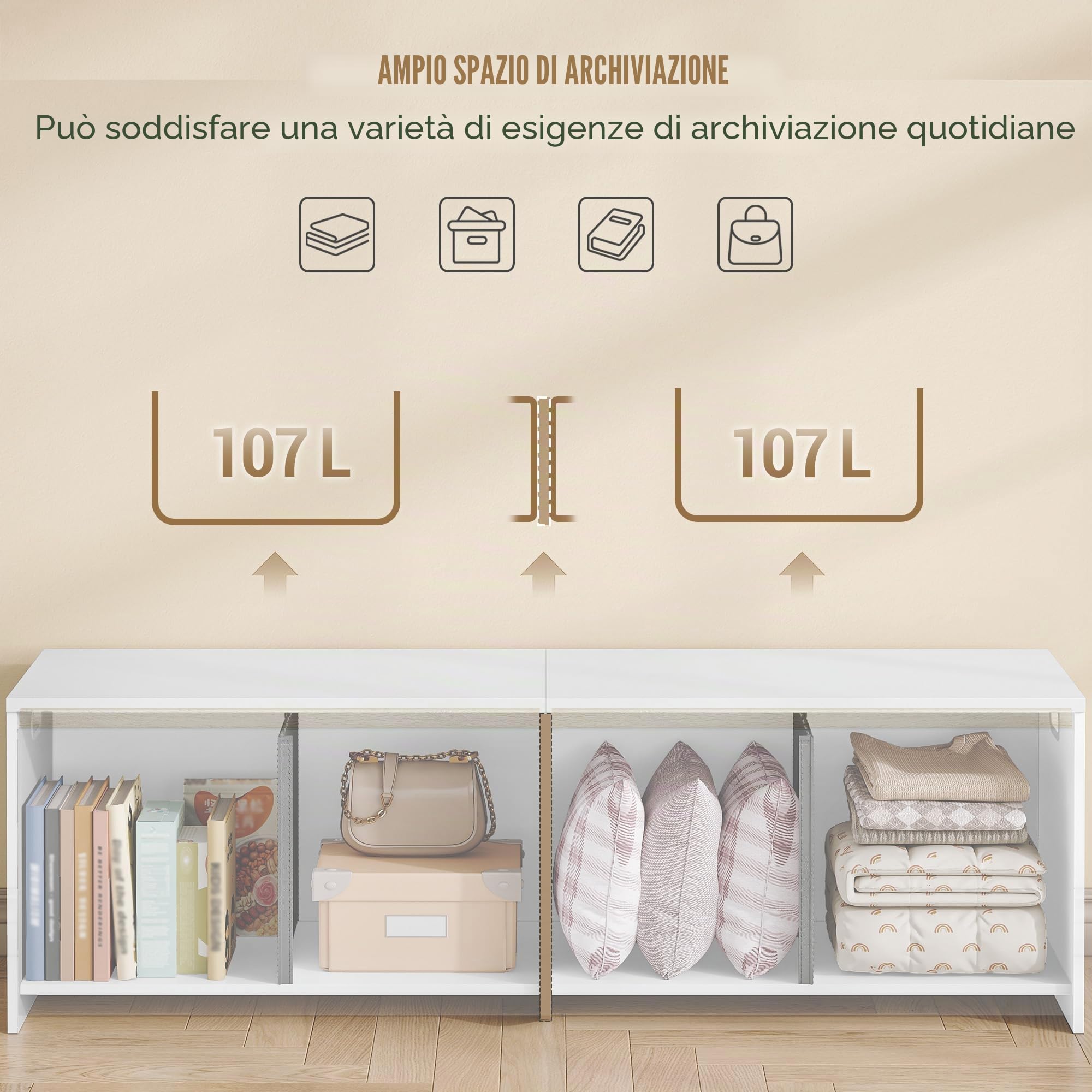 Hzuaneri 150cm Panca Contenitore, Cassapanca con doppia anta, Panca portaoggetti Salvaspazio, per Soggiorno, Ingresso e Camera da Letto, 40 x 150 x 47 cm, Bianco SB21503X