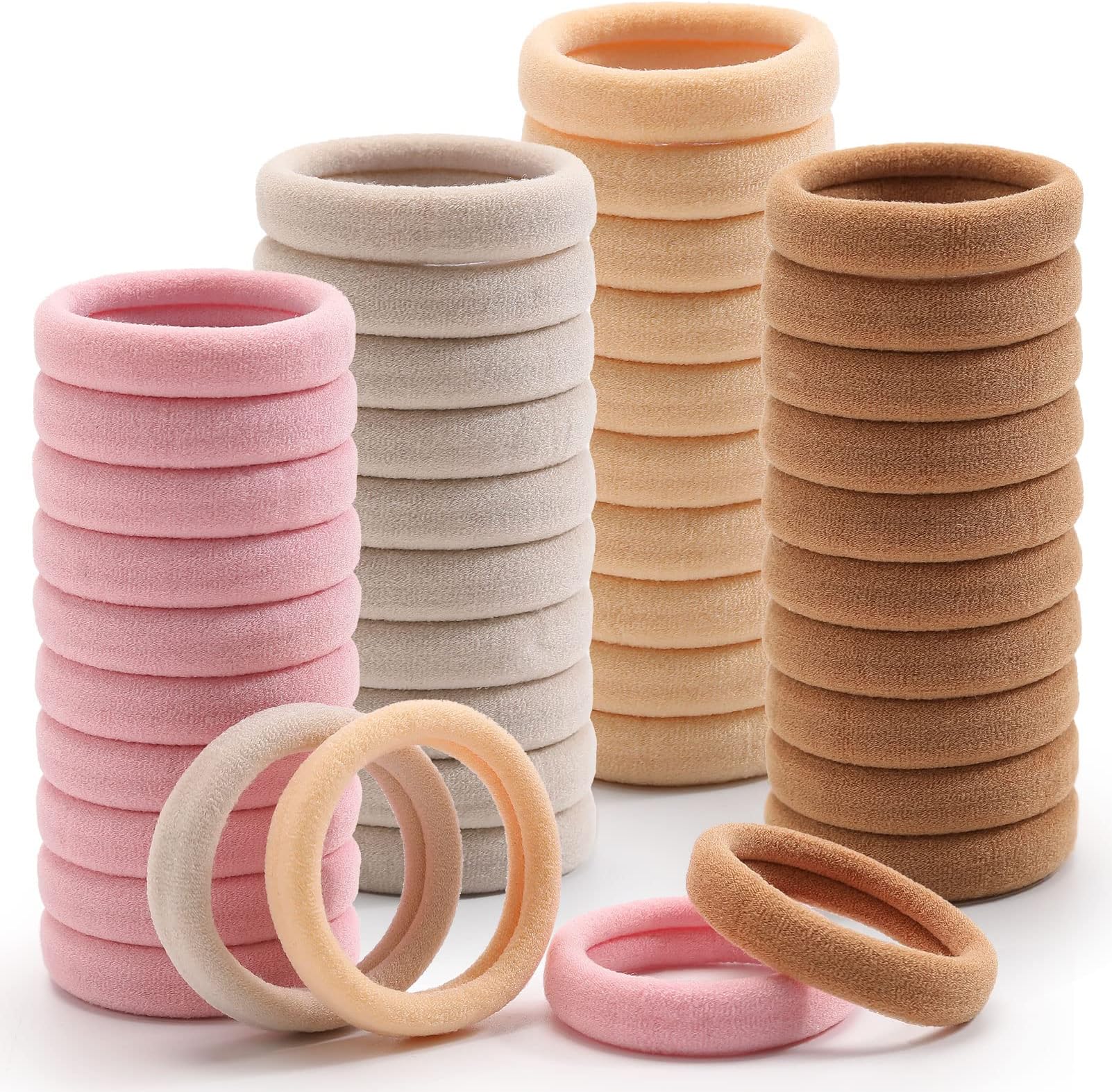 Bessrung 100 Pcs hick Seamless Tan Hair Ties, Ponytail Holders Hair Accessories No Damage for Thick Hair (Light Blonde Colors)…