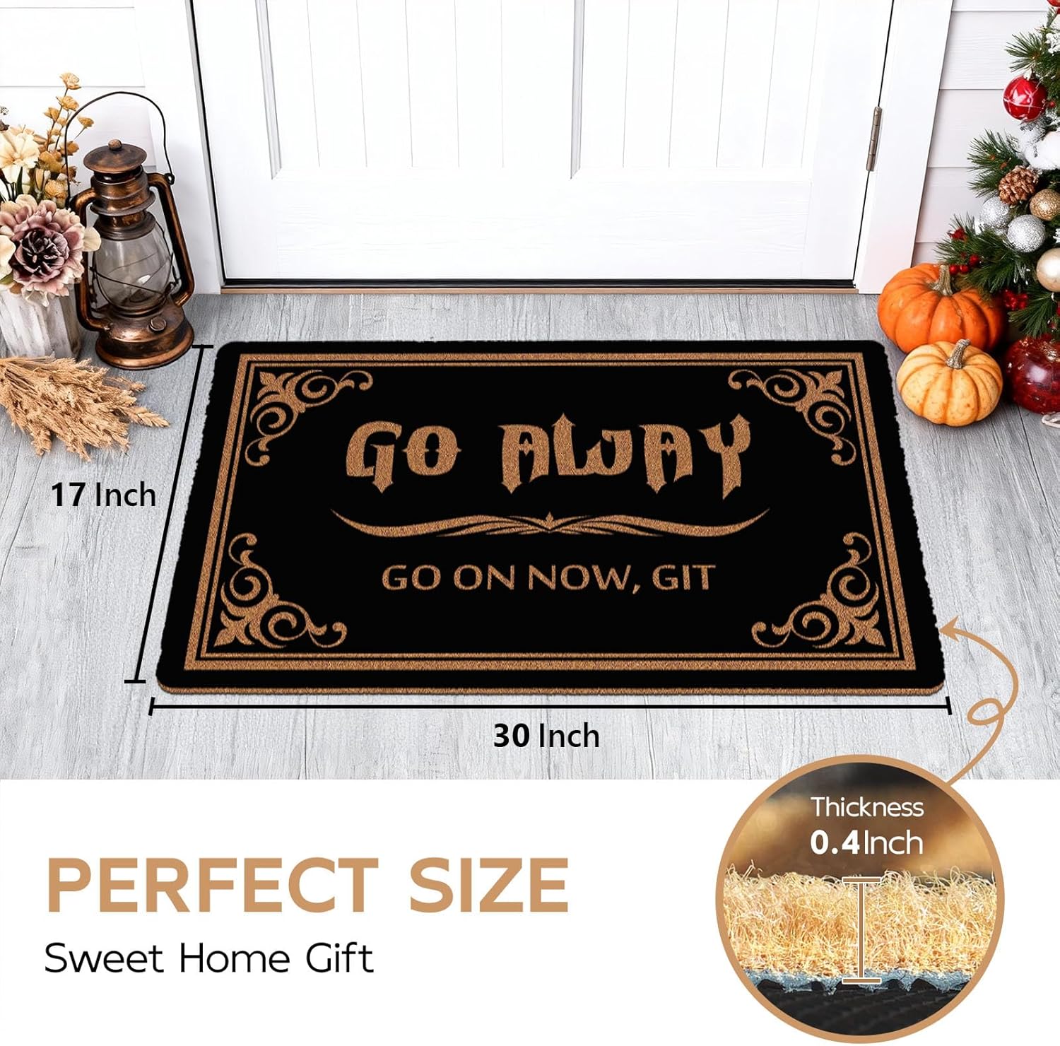 Go Away Go On Now Git Doormat 30"x17" Funny Coir Welcome Mats for Front Door Geek Door Mat Non Slip Outdoor and Indoor Uses Personalized Mat Farmhouse Style Home Decor Nerd Gift