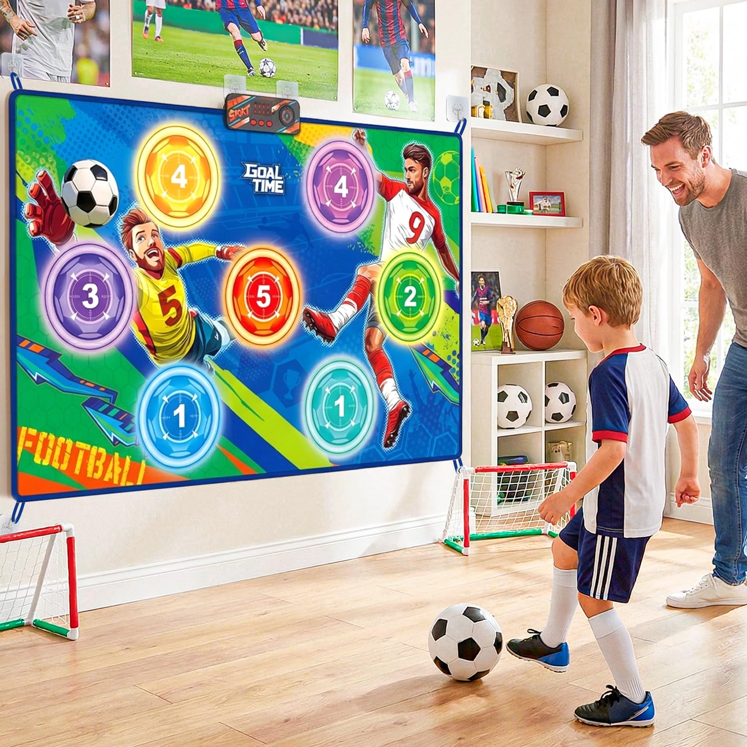 FOTSHAR Juego de fútbol electrónico, Juego de portería de fútbol para Interiores y Exteriores con Pantalla de puntuación en Vivo, 3 Modos, 2 Bolas, Regalo de cumpleaños, Juego de fútbol