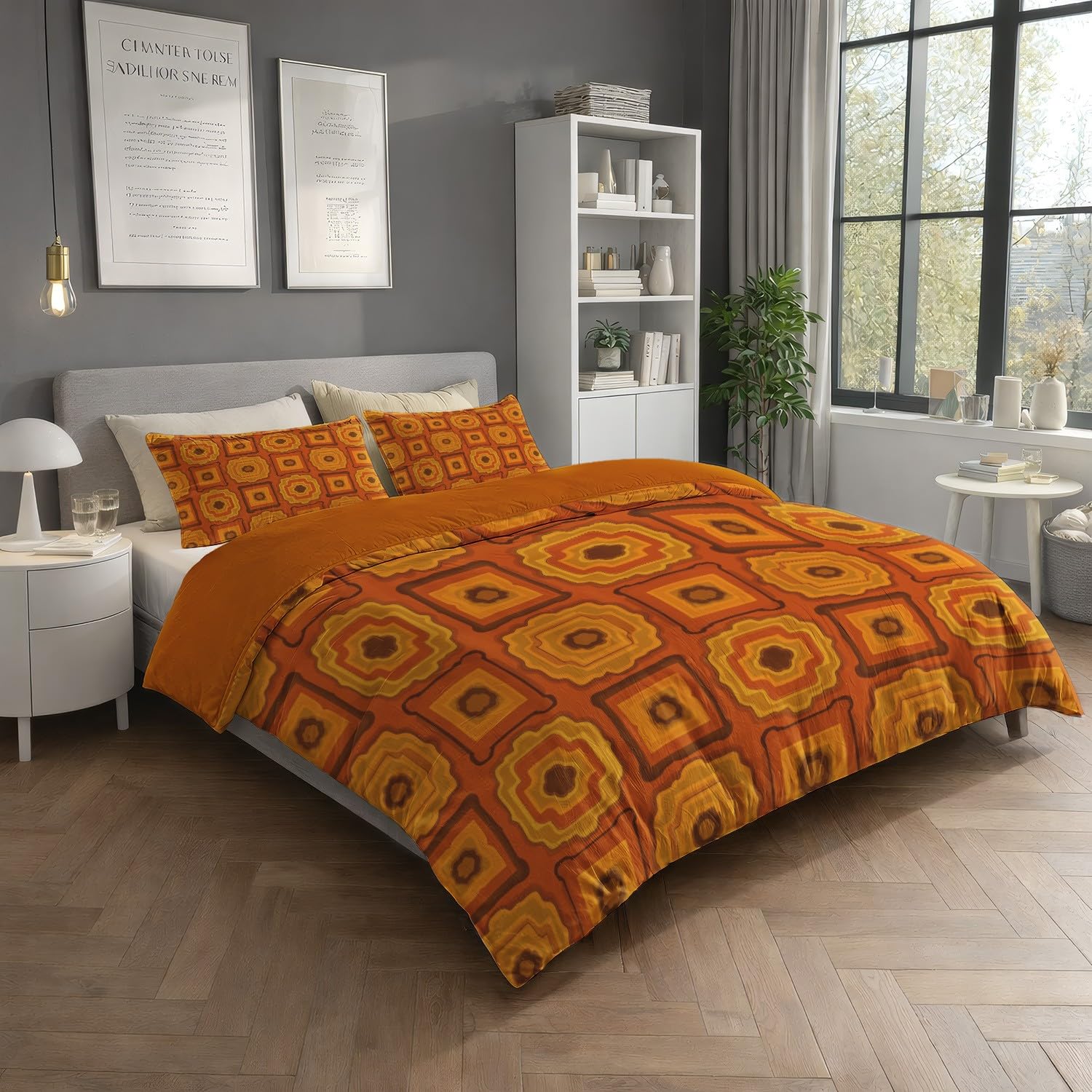 Generic Zestaw poszewek na kołdrę minimalistyczny symetryczny geometryczny King 229 cm x 221 cm, pomarańczowy nowoczesny zestaw 3-częściowy zestaw, miękka poszewka na kołdrę z mikrofibry dla dzieci