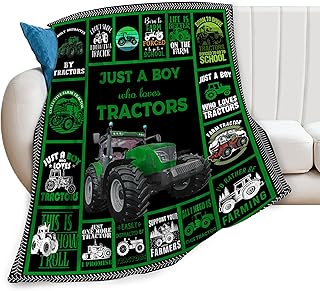 Tractor Blanket Soft Cozy Just a Boy Who Loves Tractors Fleece Throw Blanket Plush Warm Fluffy Tractor Stuff Decor Flannel Gifts Blankets for Kids Adults 50