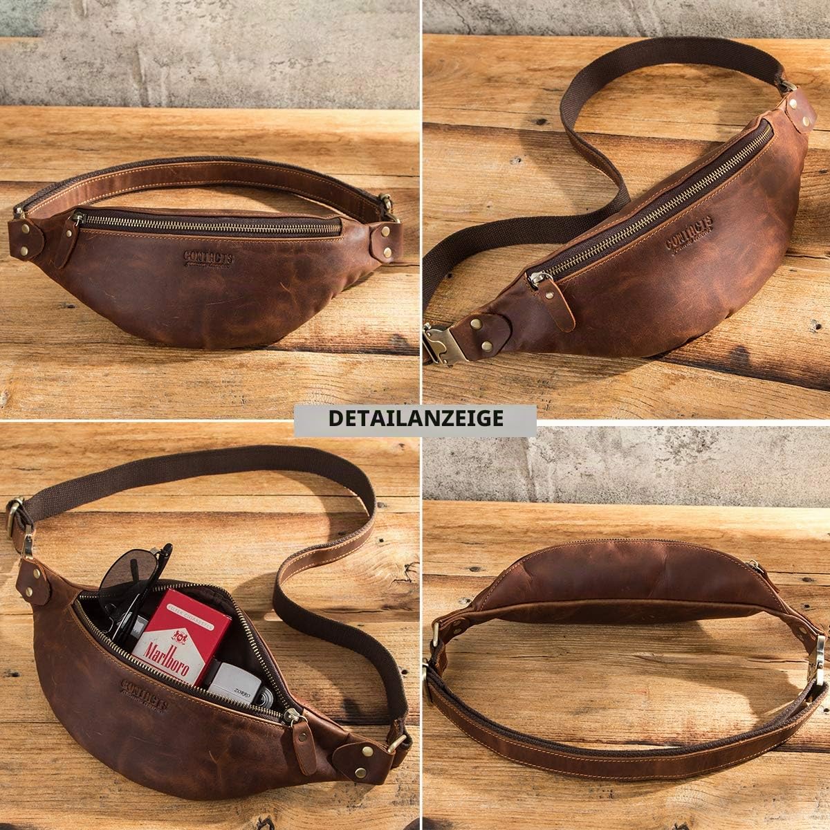 CONTACTS Gürteltasche Bauchtasche Hüfttasche mit Reißverschluss Geeignet für Reise Wanderung und Outdoor-aktivitäten für Damen/Herren (Kaffee)