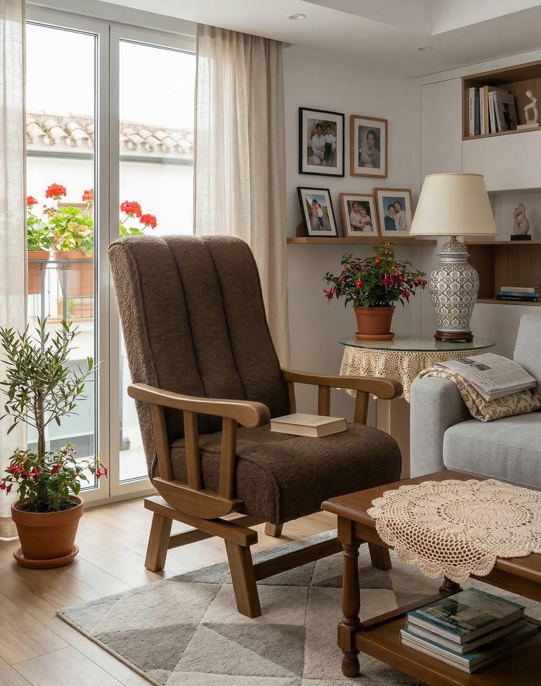 Mecedora Clásica | Sillon Relax | Clasico - Brazos Madera | Ideal Lactancia, Lectura o Decoracion | Tapizado en Tela Antimanchas Ancho 60 Fondo 65 Alto 105