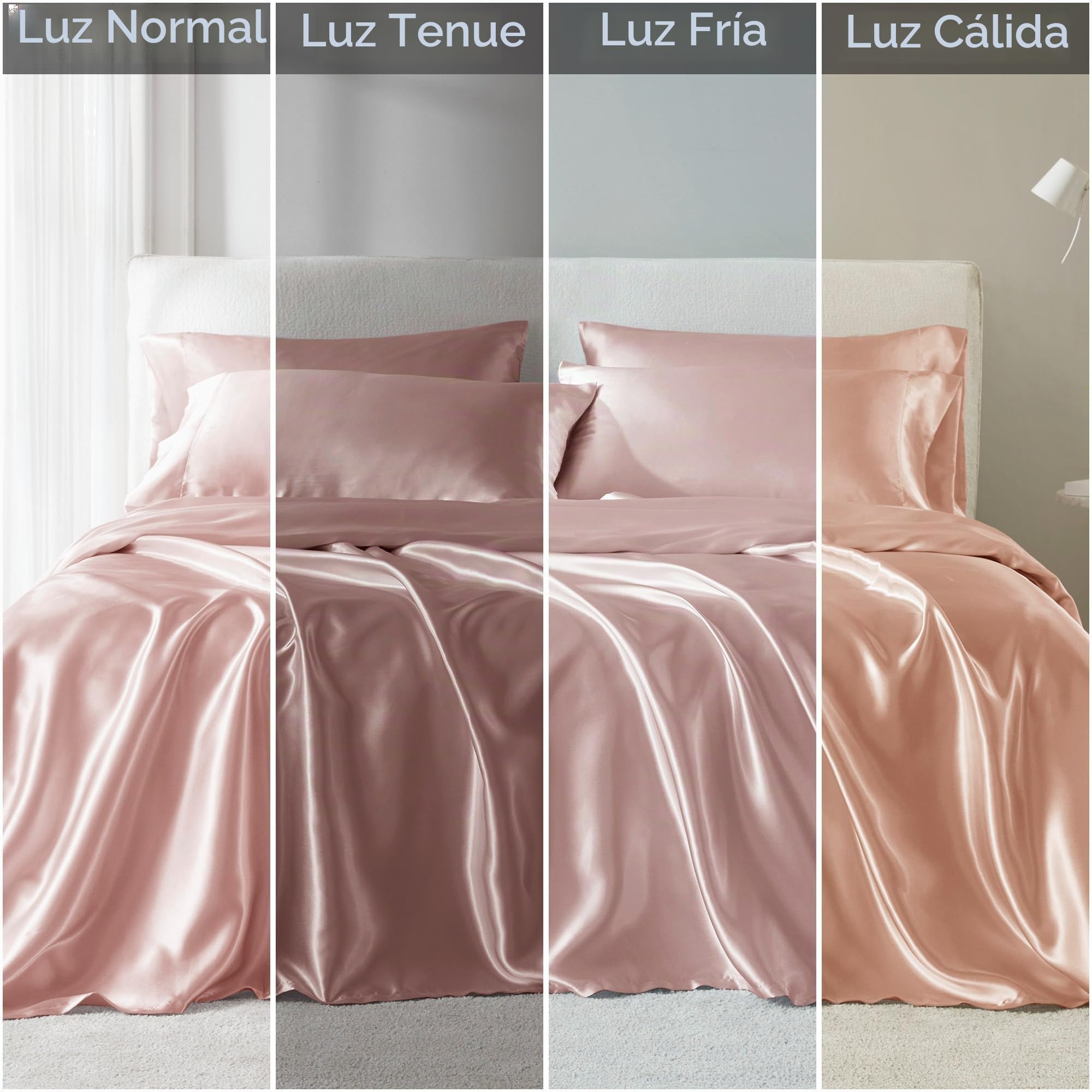 Madison Park Essentials - Juego de sábanas de satén Lujoso y Sedoso con Brillo Natural, Bolsillo Profundo de 16 Pulgadas de Profundidad, elástico en Todo el año, matrimonial, Rubor, 6 Piezas