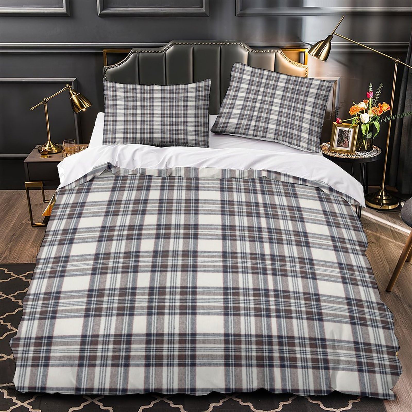 Housse de couette légère pour lit enfant et adolescent à carreaux