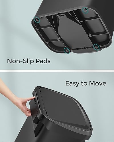 Miniatura 10 de SONGMICS Cubo de basura para cocina, 13 galones (50 L) de acero inoxidable, con tapa que permanece abierta y pedal para pisar, cierre suave, alto,