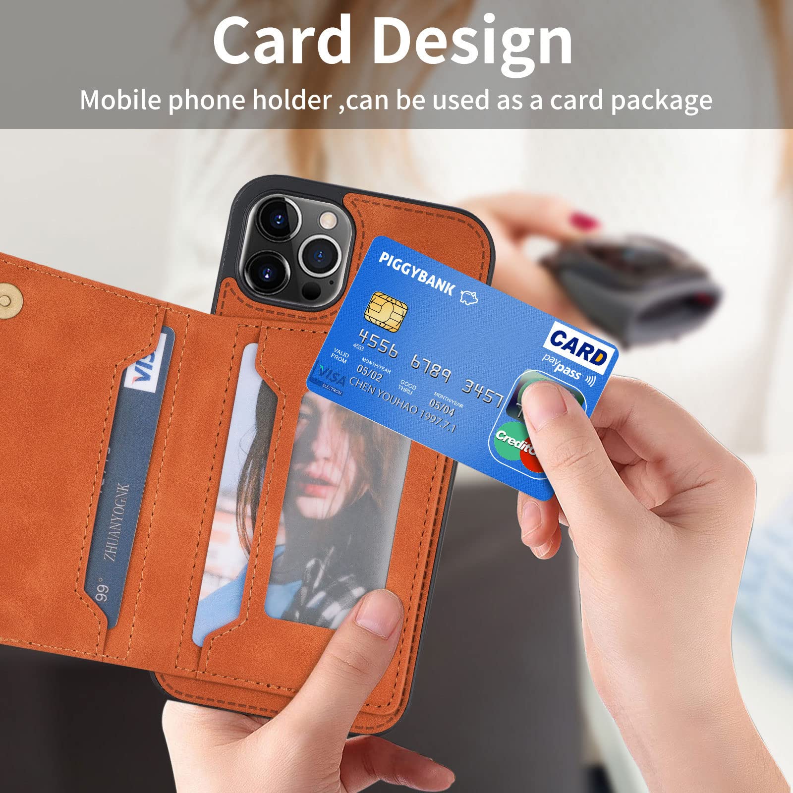 Etui do iPhone 14/14 Pro/14 Plus/14 Pro Max, skórzany portfel z 2 przegródkami na karty, z klapką, etui na telefon komórkowy, zapięcie magnetyczne, etui ochronne, czarne, 14 Plus 6,7"