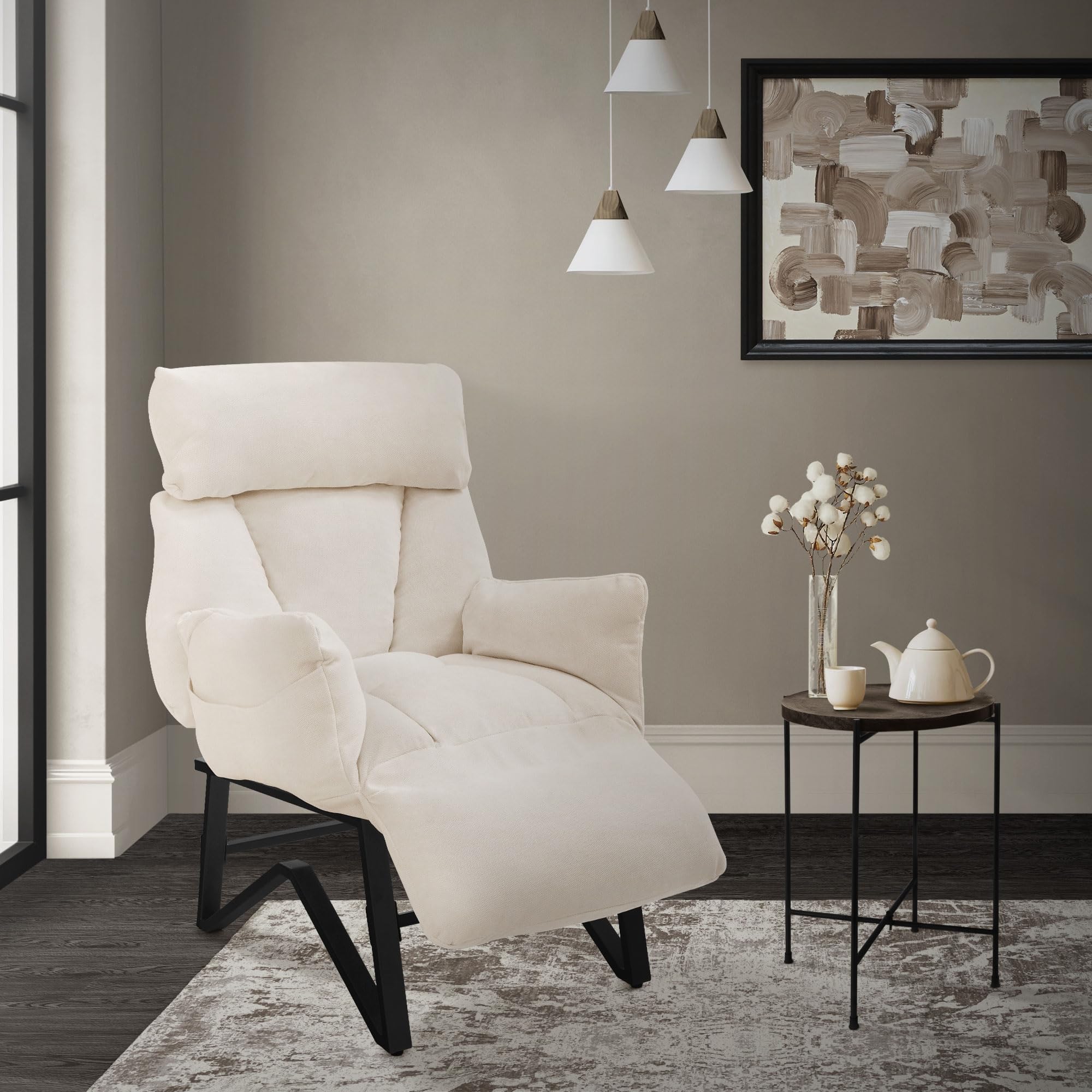 ML-Design Sillón de Relax Reclinable Beige Asiento de Salón con Funda de Lino Butaca de TV Moderno Ajustable con Resposabrazos, Reposapíes, Bolsillos Laterales Sofá Tapizado Individual de Lectura