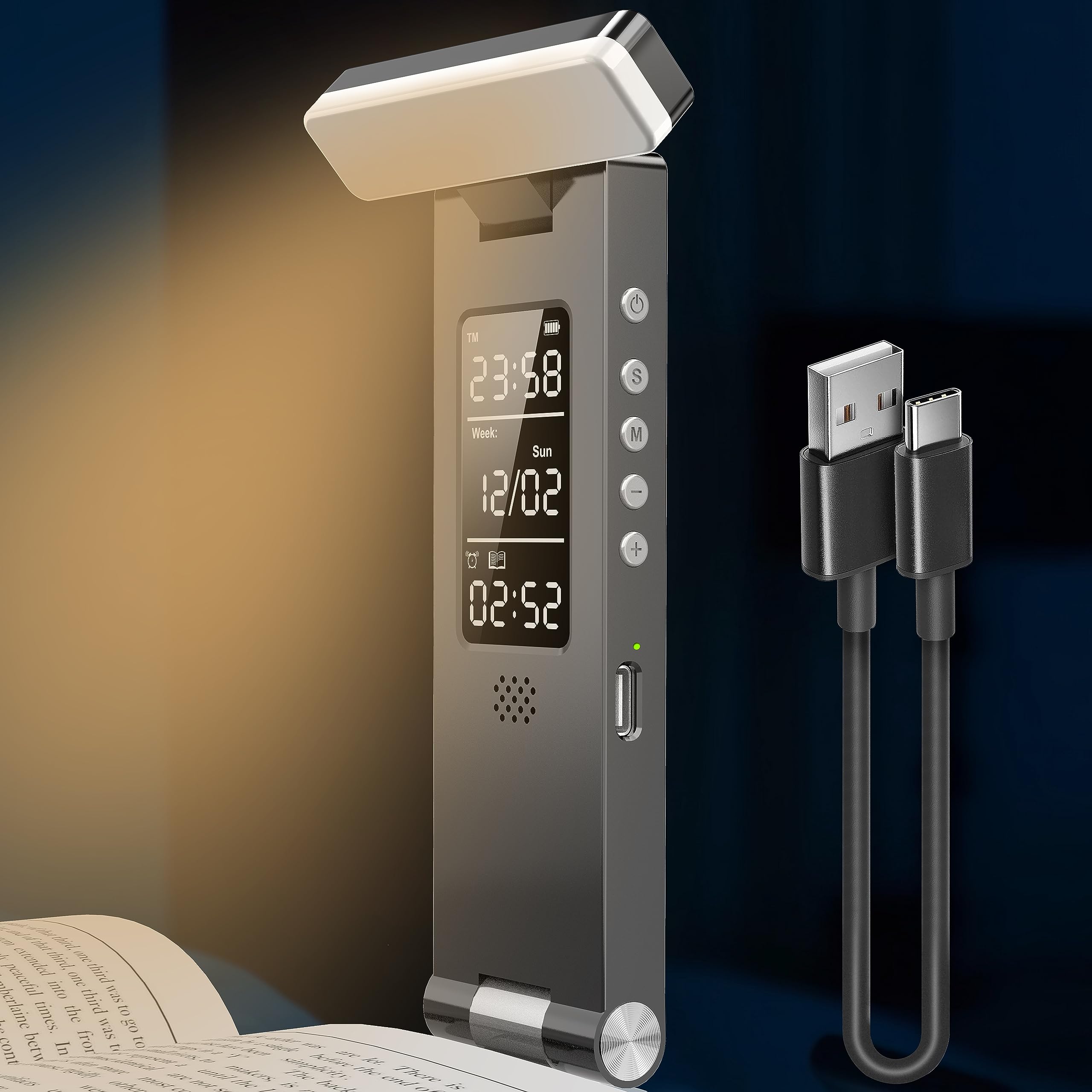 Lampe De Lecture Rechargeable Avec Clip - 5 Couleurs, 5 Niveaux Luminosité, Autonomie 80h - Parfaite Pour Lit, Marque-page, Cadeau