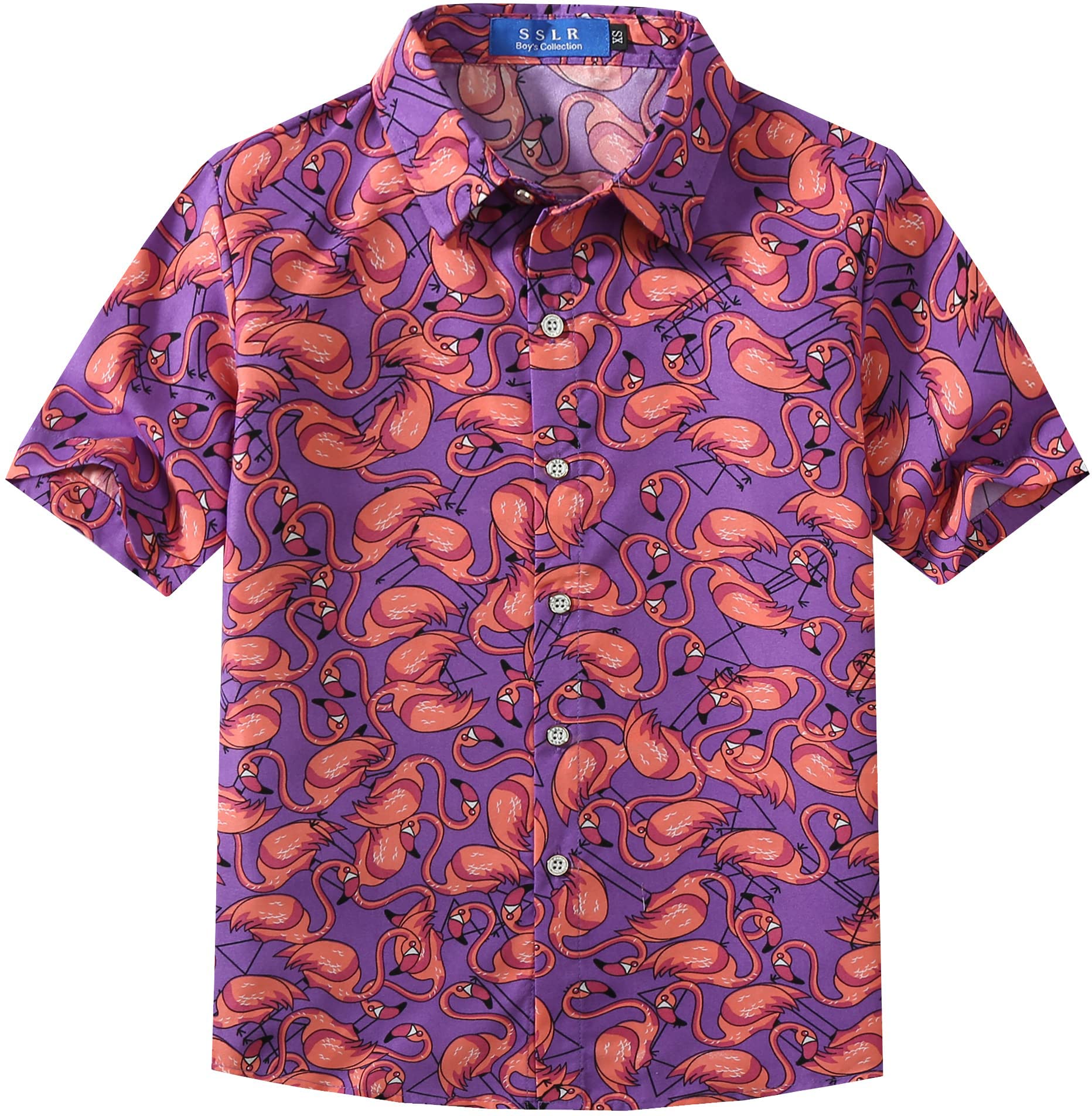 SSLR Youth Big Boys Button Down Shirt Casual Short Sleeve Hawaiian Shirts for Boys