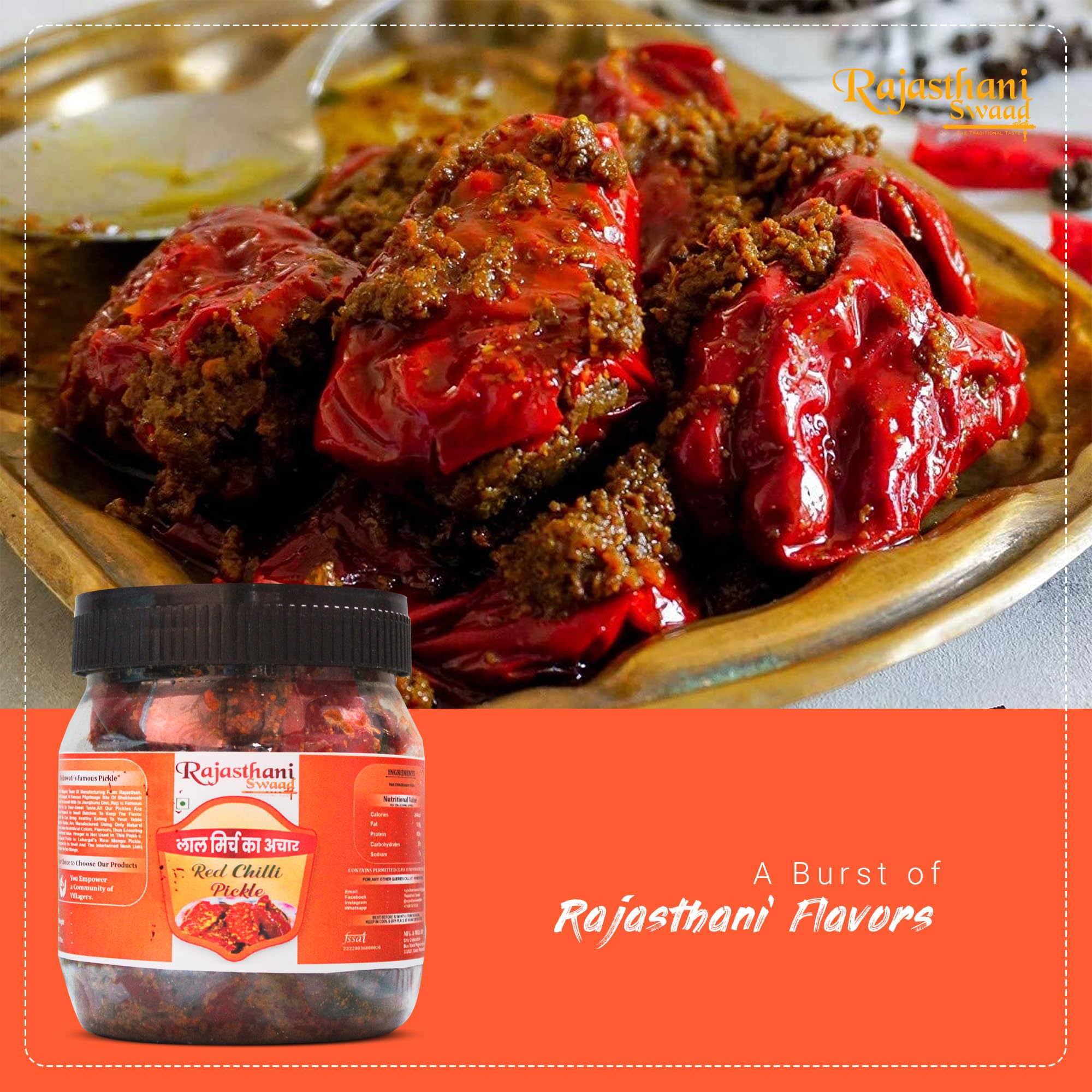 Rajasthani Swaad Stuffed Red Chilli Pickle Spicy Marwadi Special Lal Mirch Ka Achar ( Less Oil, Homemade Masala Stuffed ) 800 Grams 1