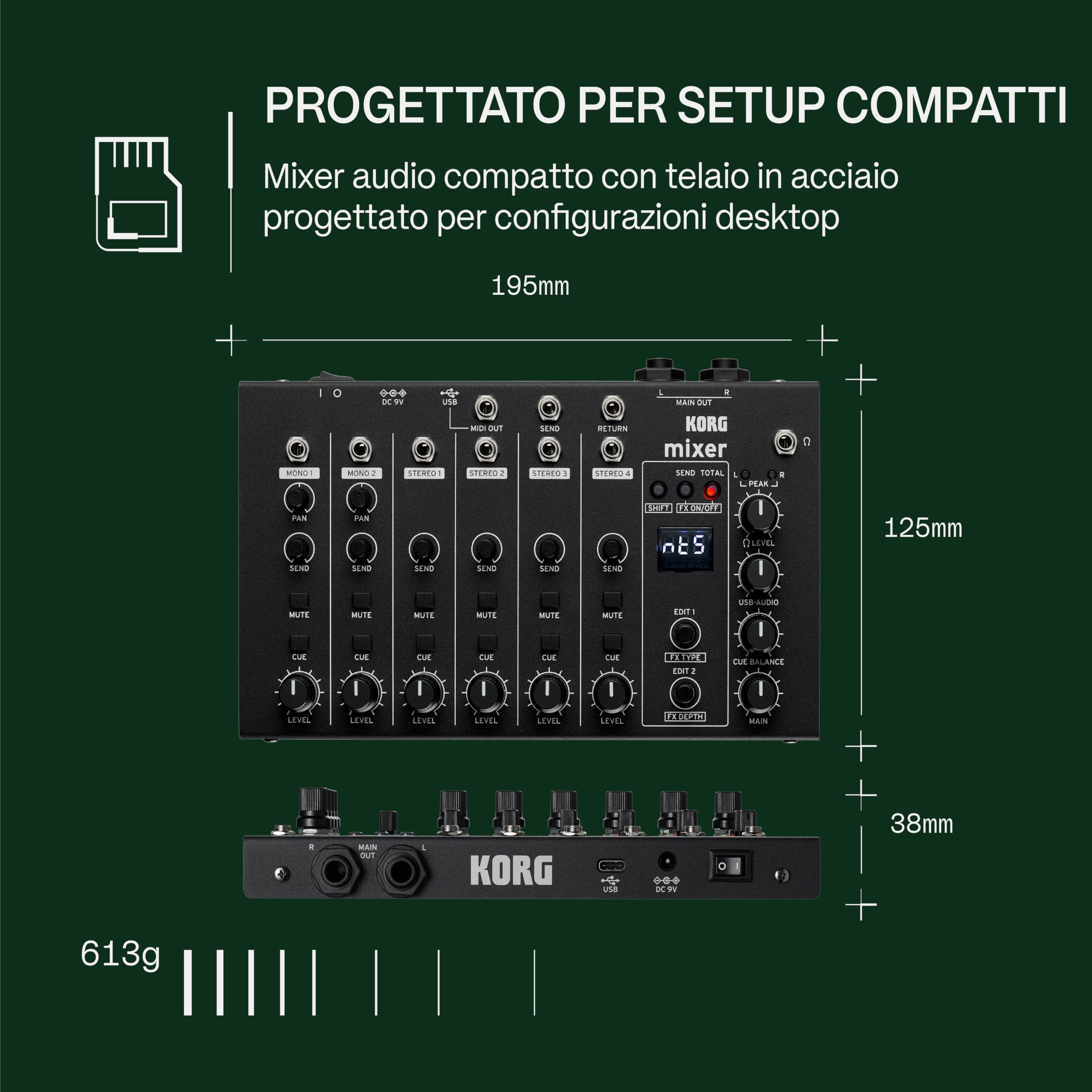 Korg Nu:Tekt NTS-4 Mixer - Kit fai-da-te Mixer Audio Professionale a 6 Canali e Interfaccia Audio con Effetti
