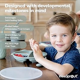 WeeSprout Silicone Plates with Lids for Babies & Toddlers (3 Pack) 100% Food-Grade Dishes for Self Feeding, Divided Design & Raised Edges for Picky Eaters, Dishwasher & Microwave Safe Weaning Supplies