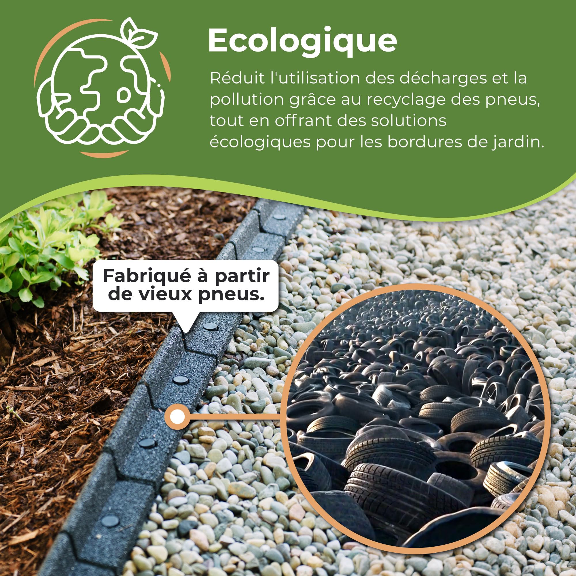 FlexiBorder – Bordure de Jardin Flexible - Bordure Jardin Exterieur pour Gazons, Allées, Surplombs et Pelouses Artificielles - Gris – Longueur de 6 x 1m