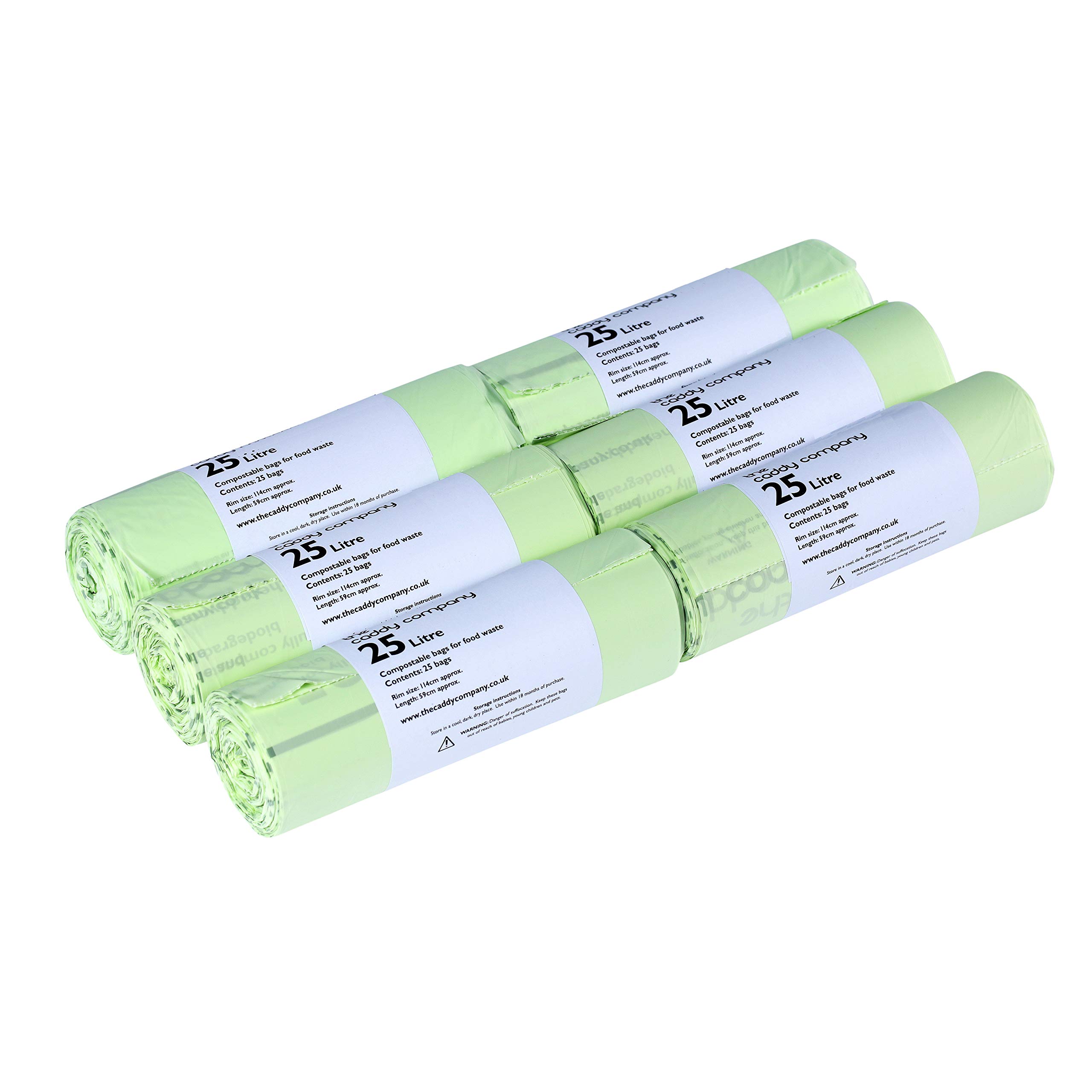 150 x 25 Litre Caddy Company Compostable Kerbside Caddy Bags – 6 rolls - EN13432 25L Food Waste Liners