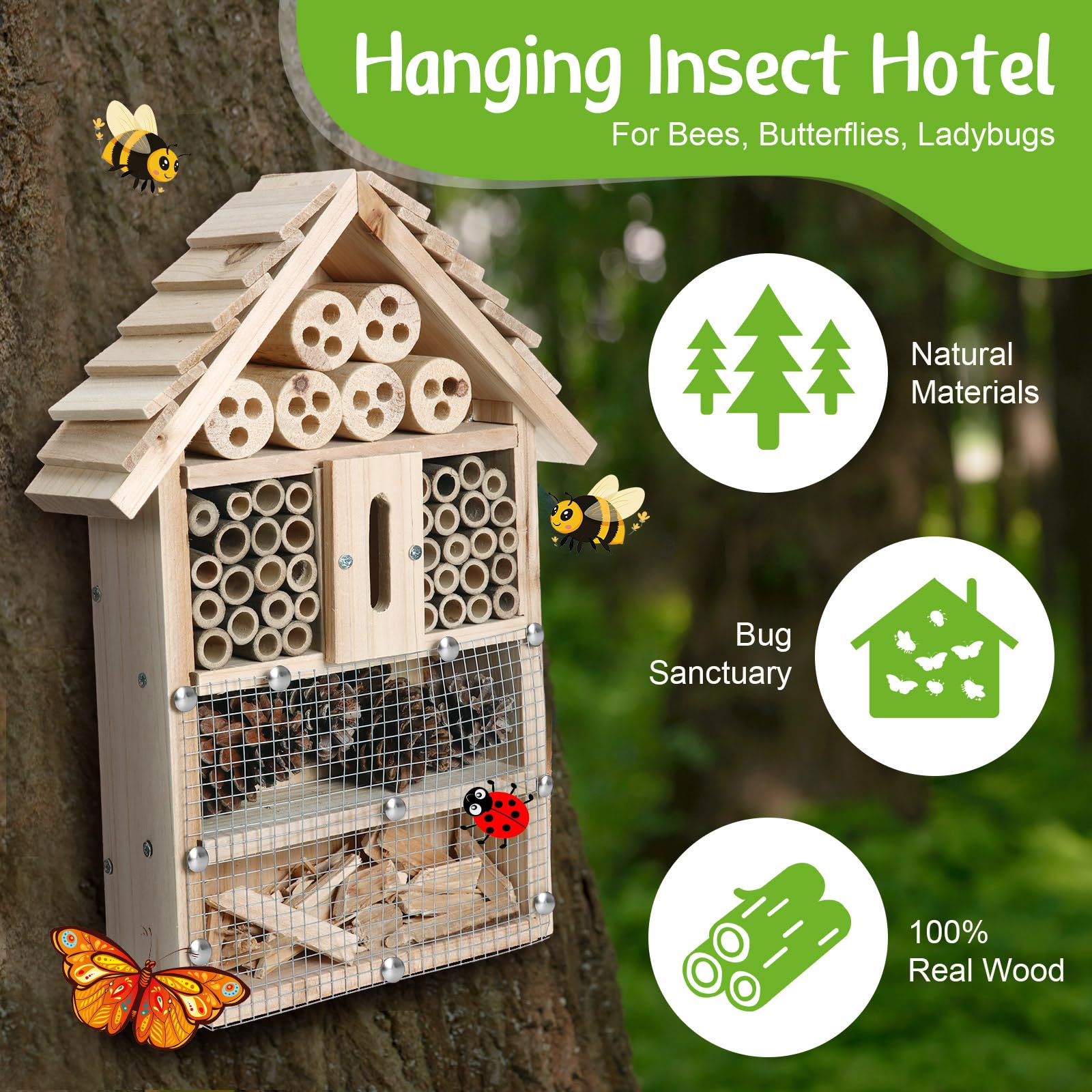RattanView 2 Sets Holz Insektenhotel Garten Insektenhaus DIY Insektenhotel Kit Nesting Habitat Shelters für Marienkäfer Florfliegen Schmetterling Mason Bienen 13,6 x 10,8 x 2,8 Zoll
