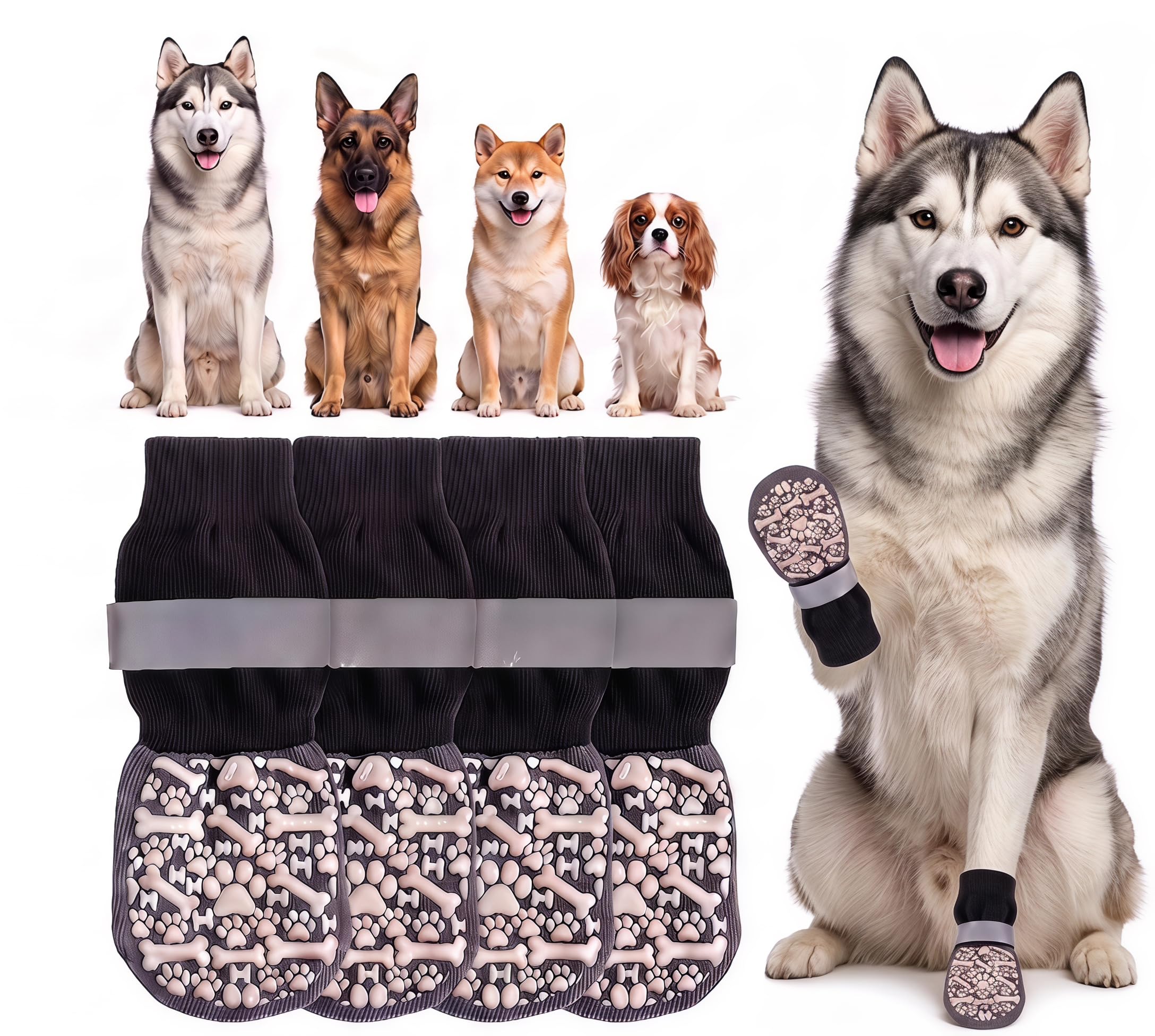 Anti Slip Dog Socks with Strap Paw Protector Socks for Indoor Floors,XL
