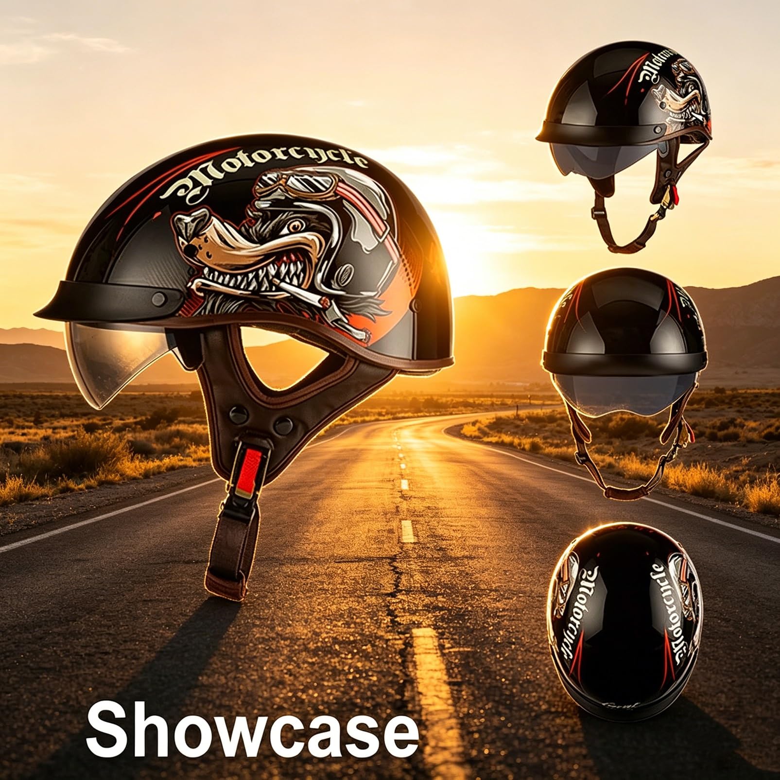 Kask Motocyklowy Typu Orzeszek Retro, Rebellious Skull Graffiti z Blendą Przeciwsłoneczną, ECE 22.06, Skorupa Anti-Mushroom do Cruiser Bobber Chopper
