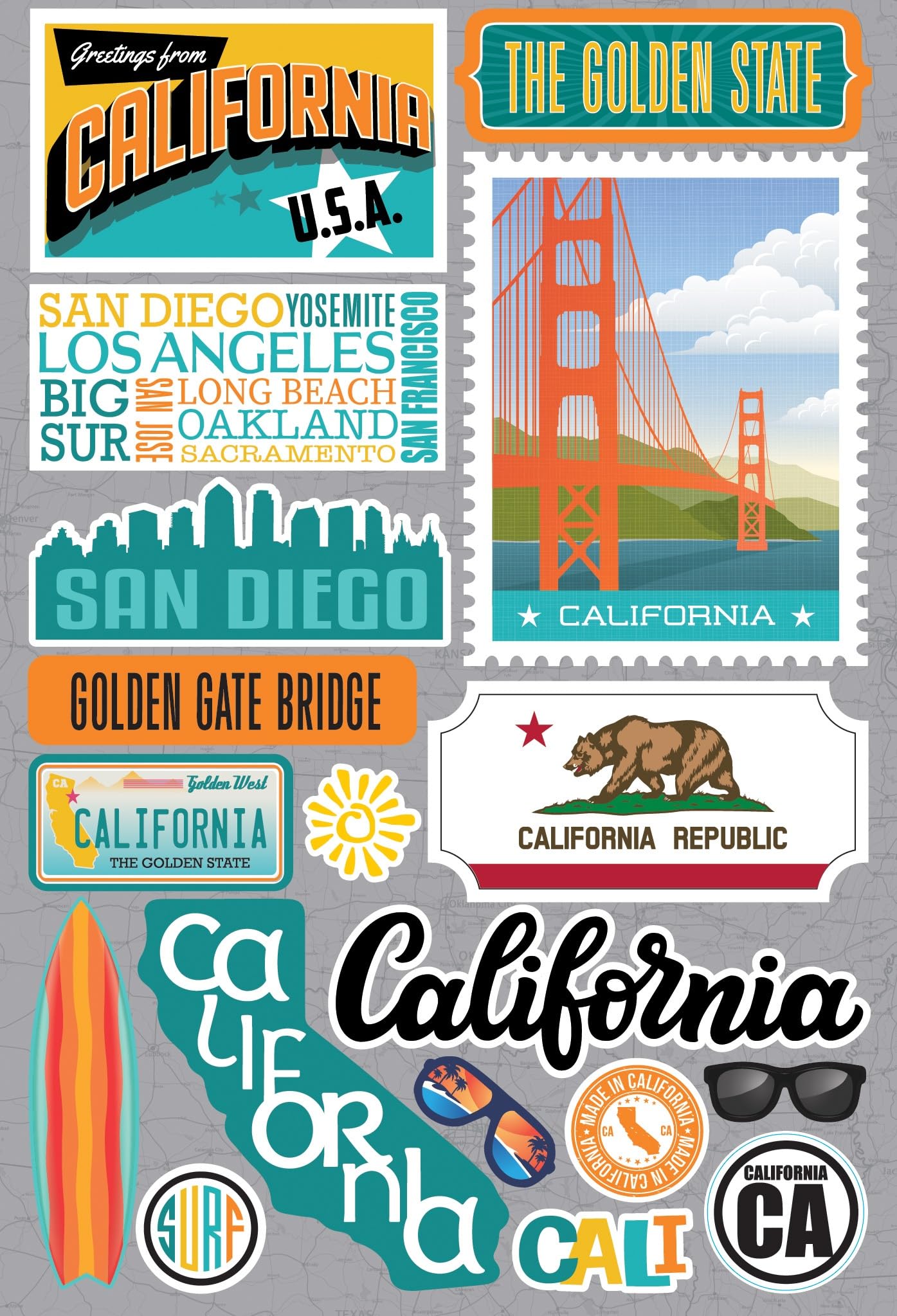 Stickers Dimensional California Reminisce Jet Setters 3.0 pour scrapbooking voyage