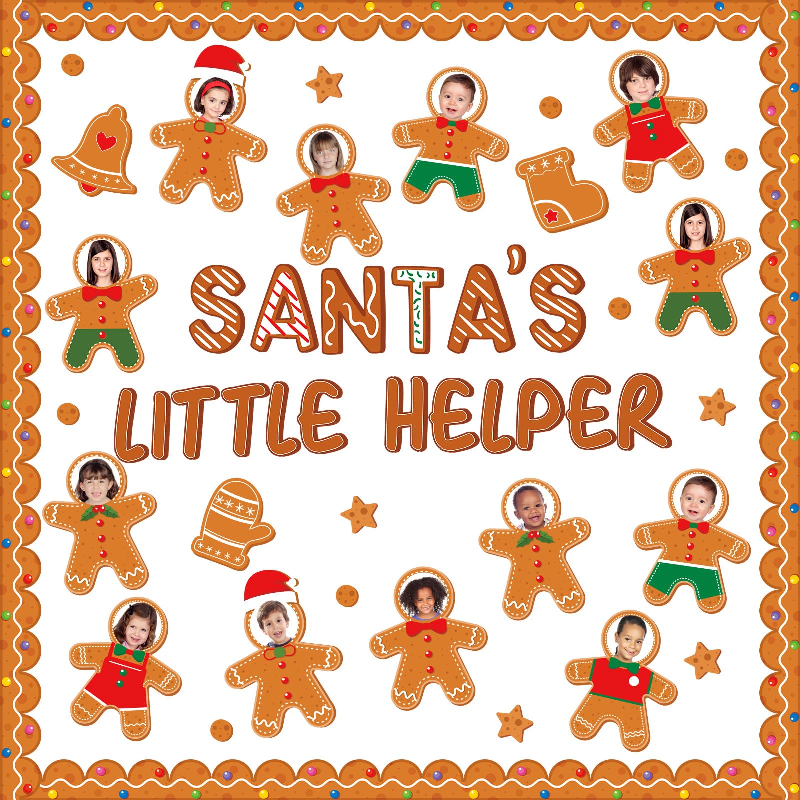 QOUBAI Christmas Bulletin Board Decoration Xmas Gingerbread Man Paper Cutouts DIY Photo Crafts Christmas Stocking Bulletin Board Set for Winter